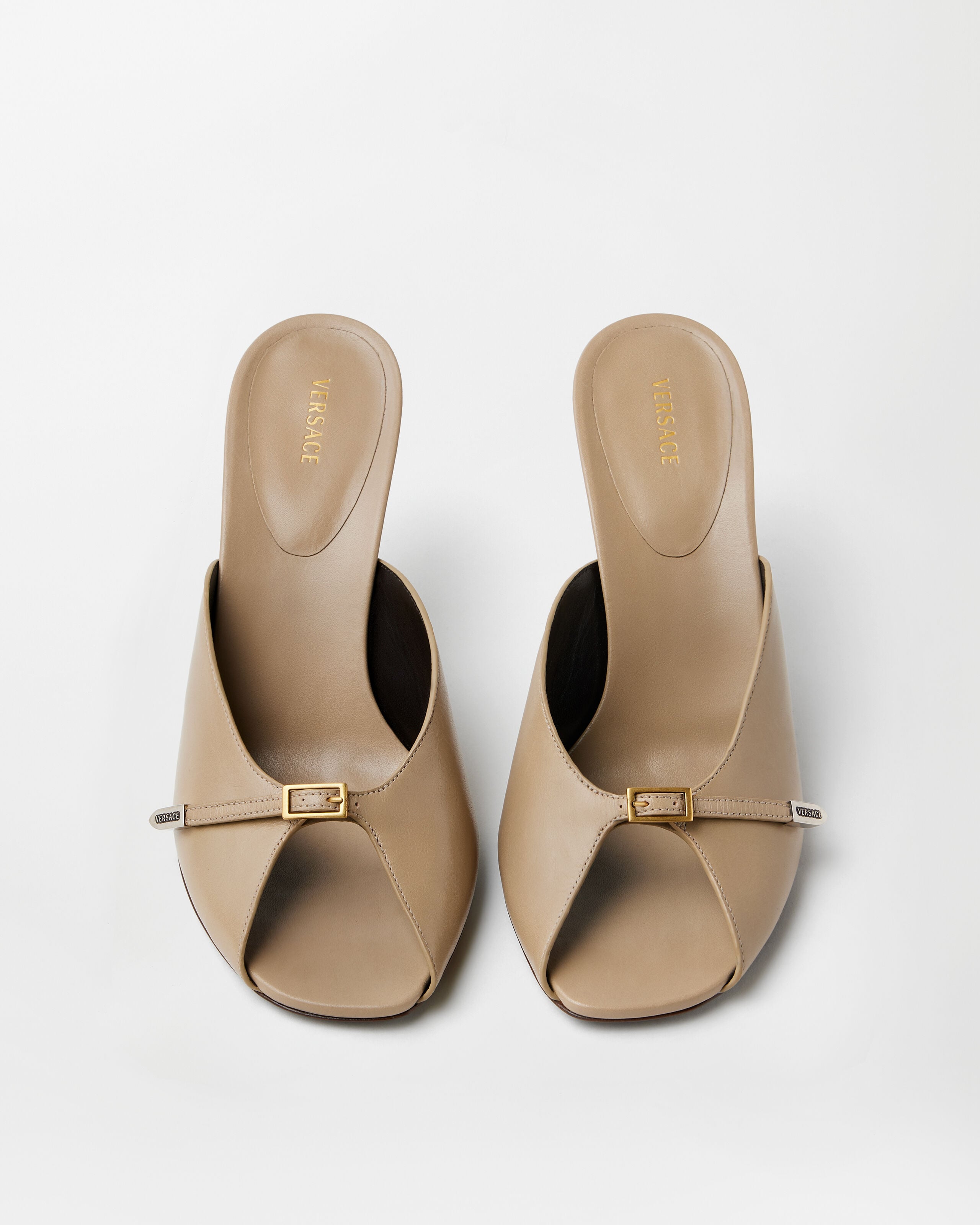 Nyx Leather Mules 80 mm Beige | VERSACE US