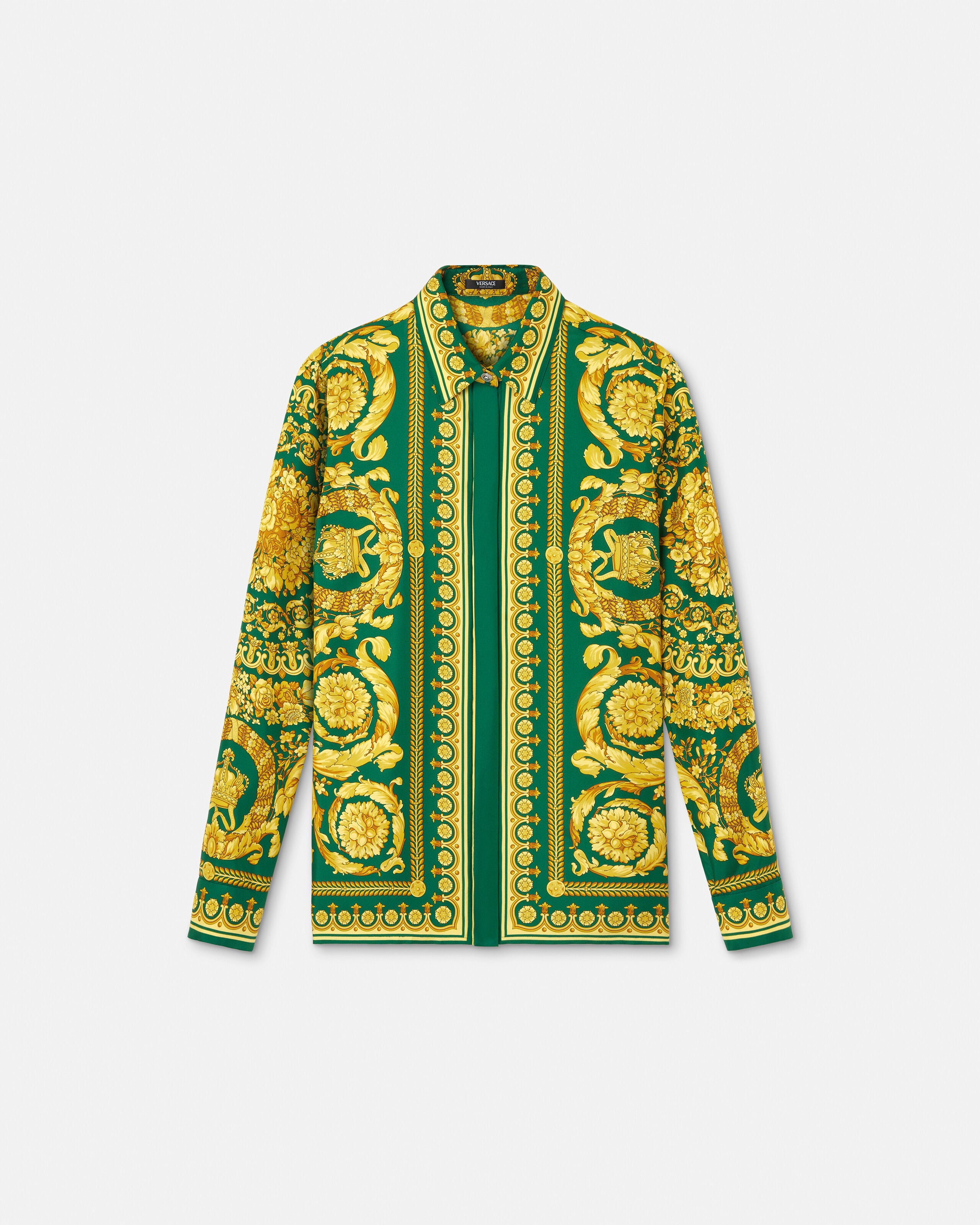 Printed Silk Shirt Green,Gold | VERSACE US
