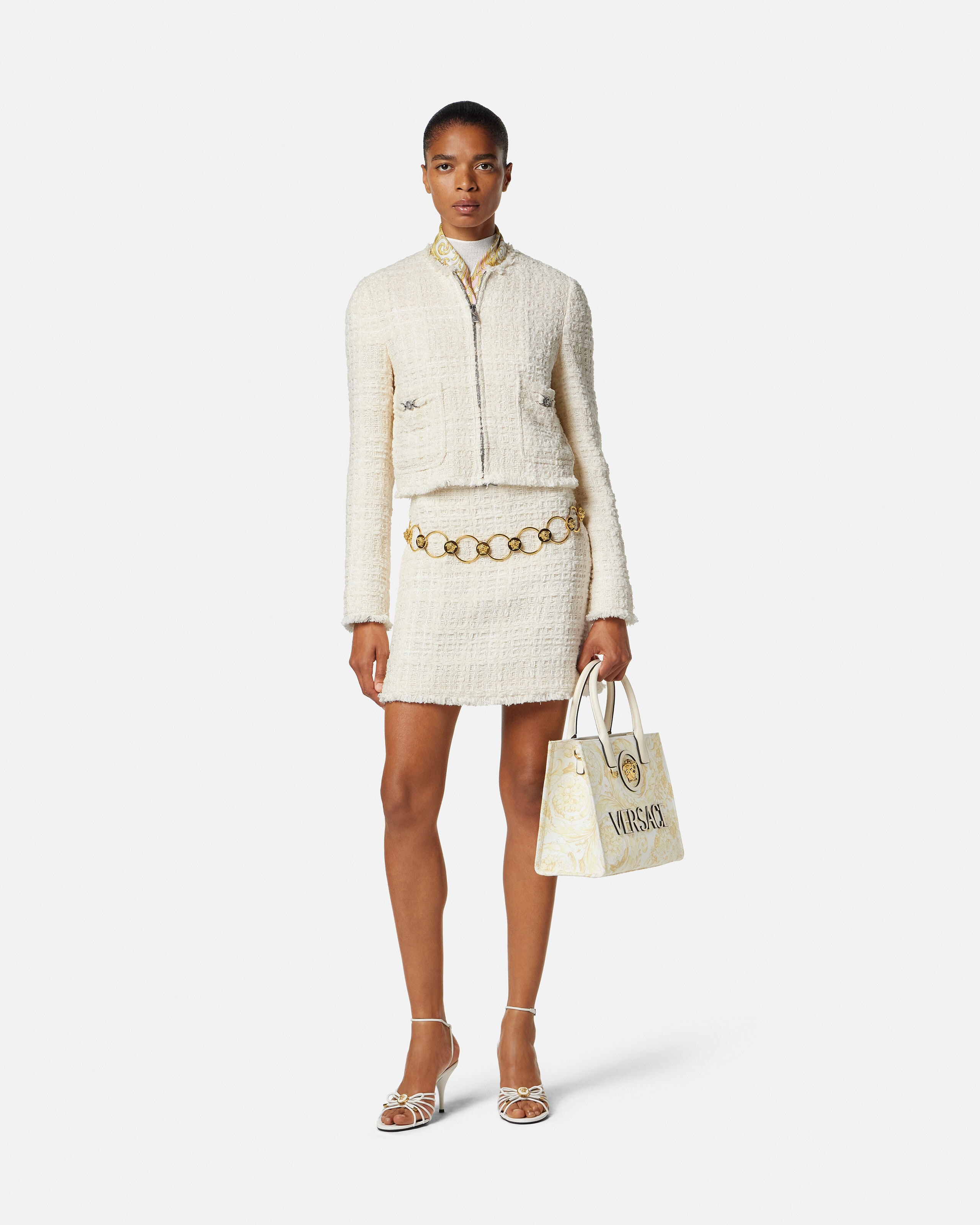 Merino Wool Fitted Ribbed Knit Top White | VERSACE IN