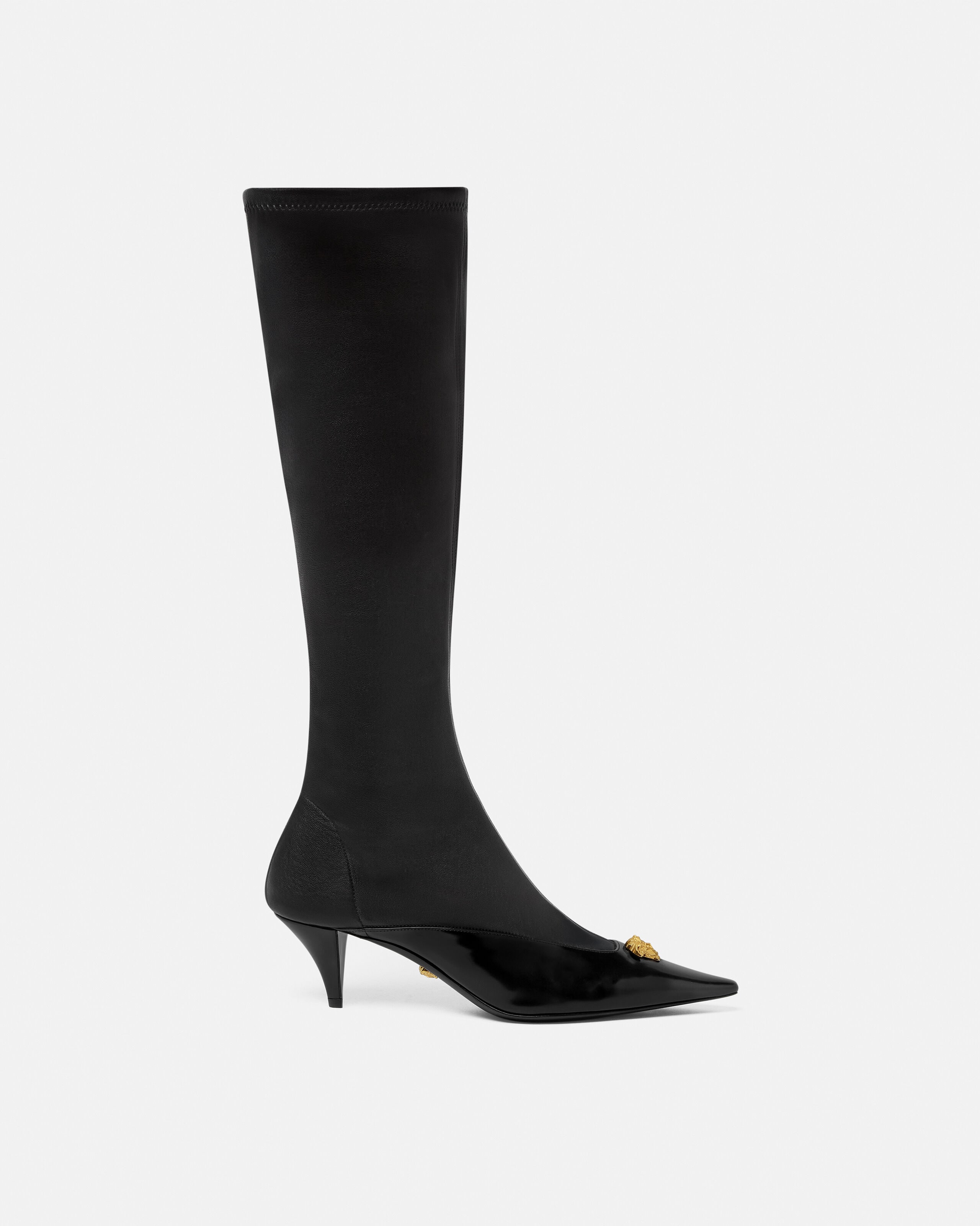 La Medusa Leather Boots 55 mm Black,Gold | VERSACE US