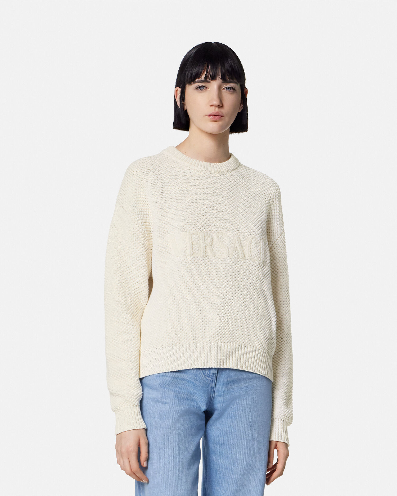 Logo Knit Sweater White | VERSACE US