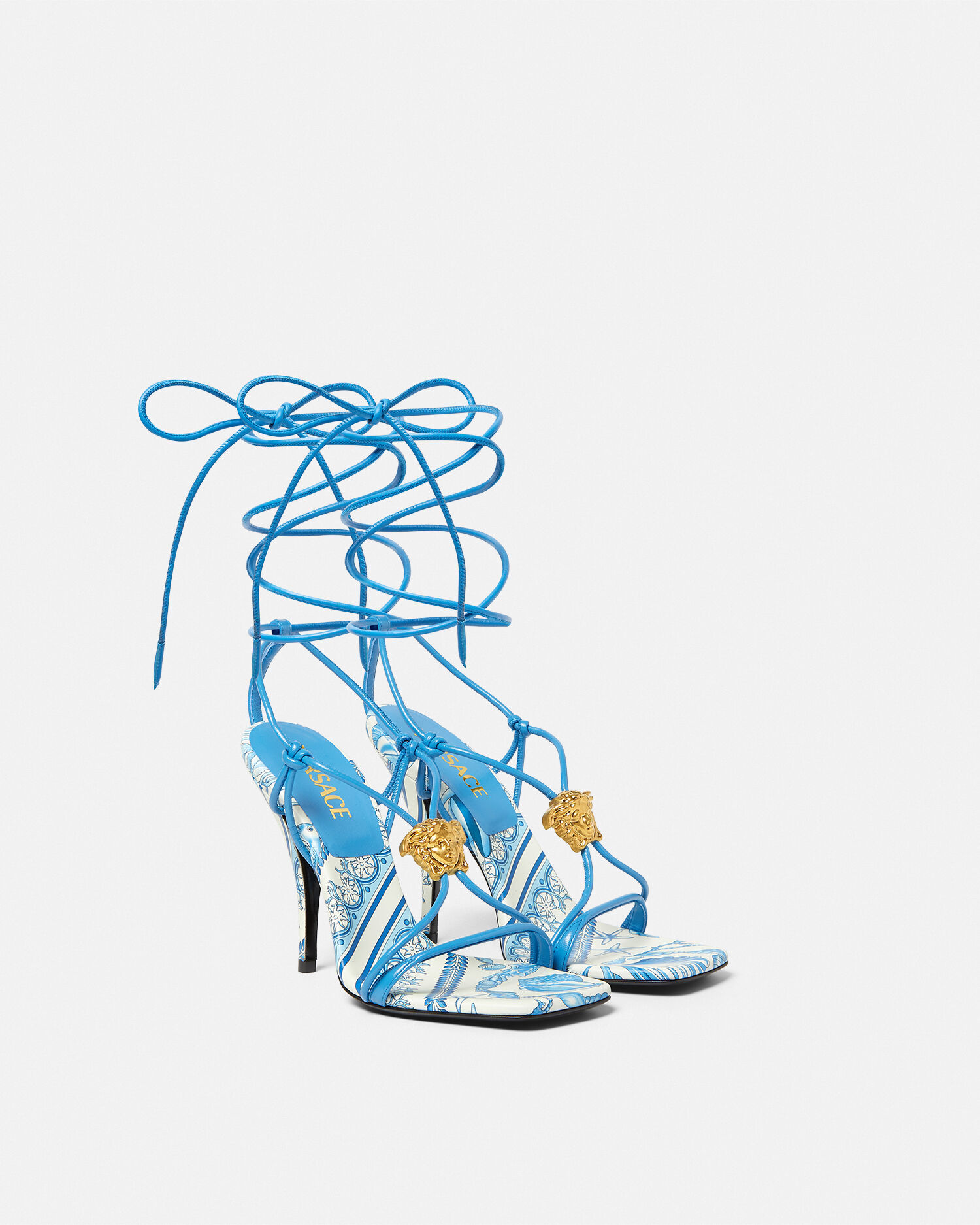 Underwater Barocco La Medusa Sandals 115 mm Gold,Blue | VERSACE US