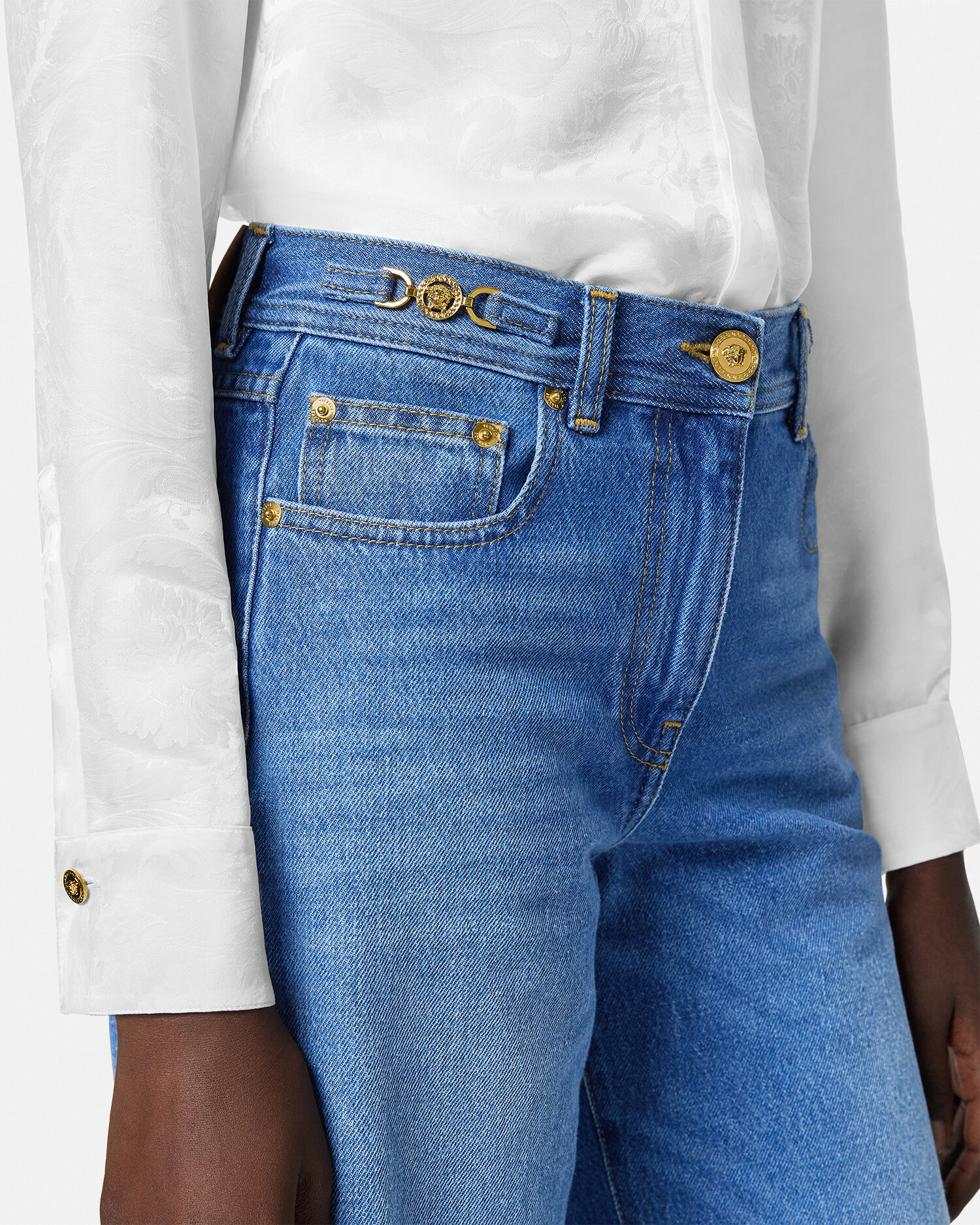 Wide-Leg Flared Jeans Blue | VERSACE US