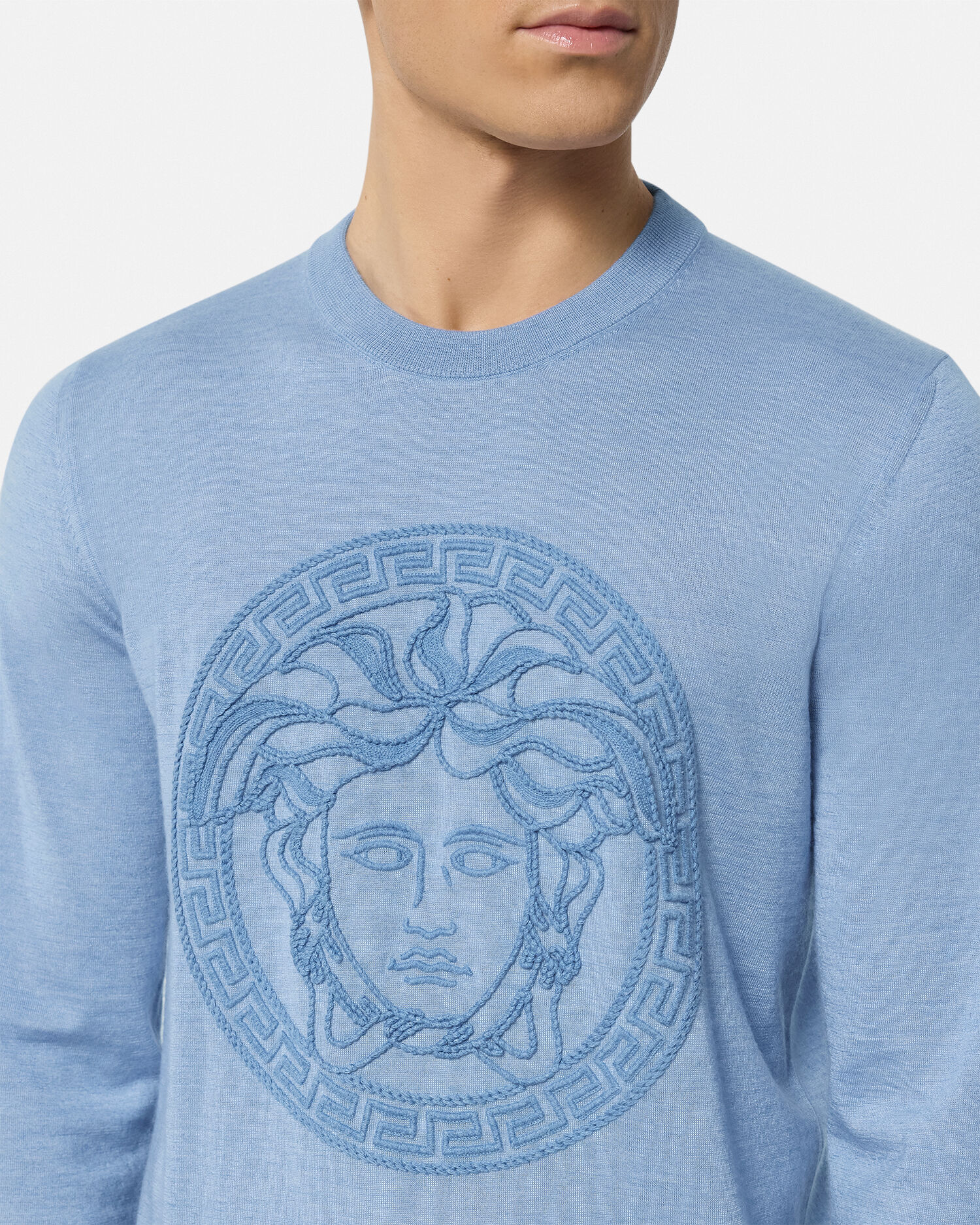 Embroidered Medusa Sweater Blue VERSACE