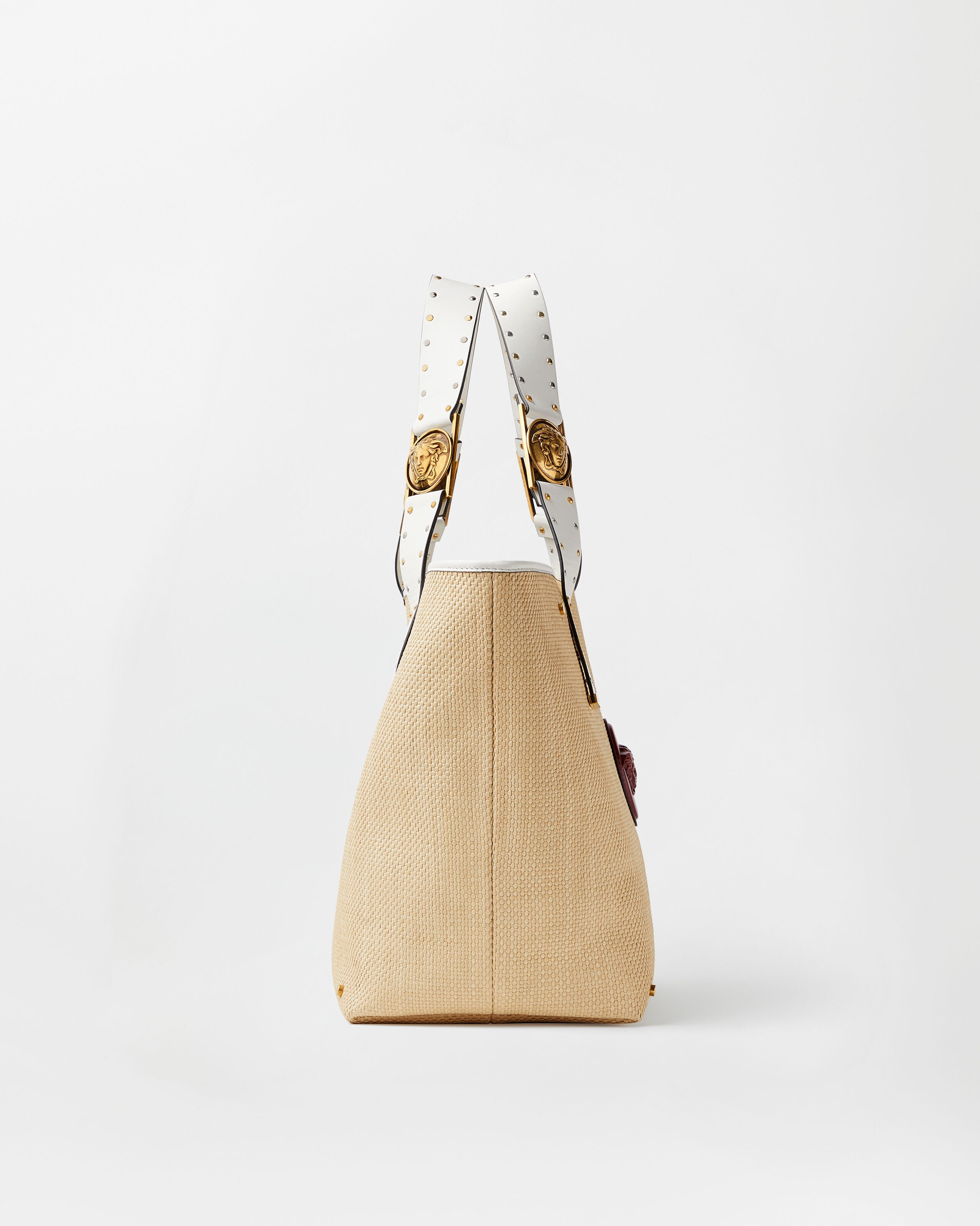 Rivière Large Raffia Tote Beige | VERSACE US