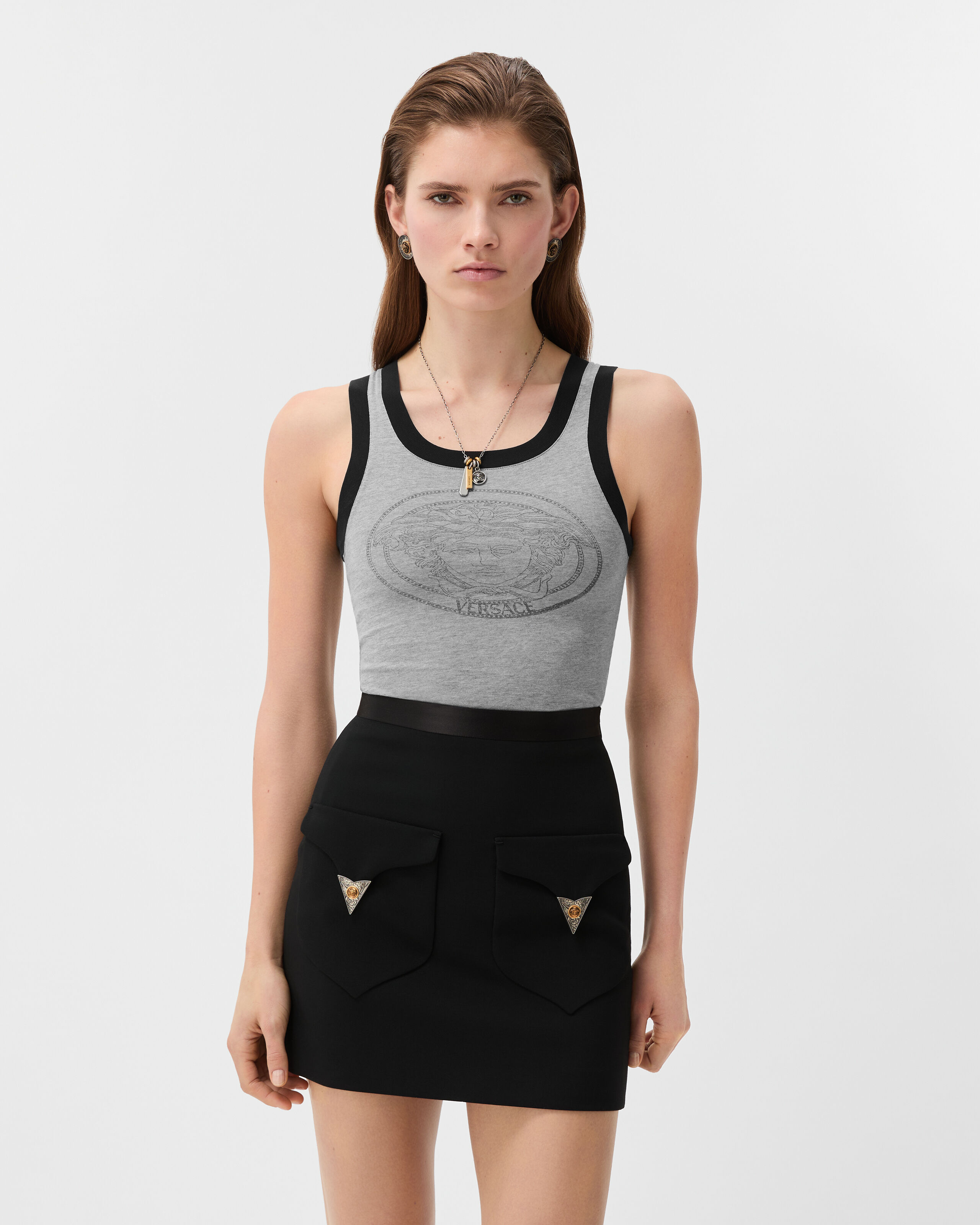 Printed Cotton-Jersey Tank Top Gray | VERSACE