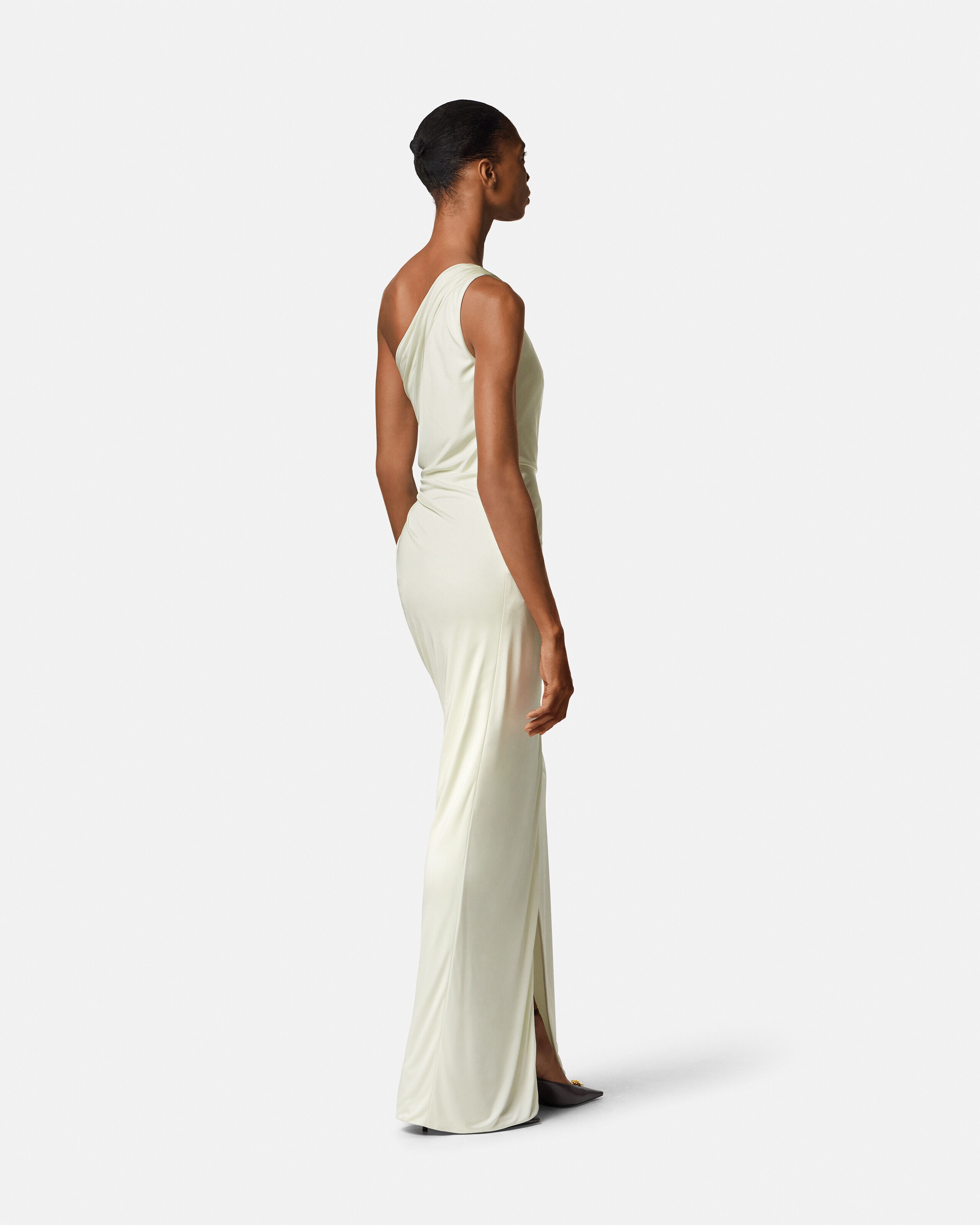 Viscose-Jersey Draped Gown White | VERSACE US