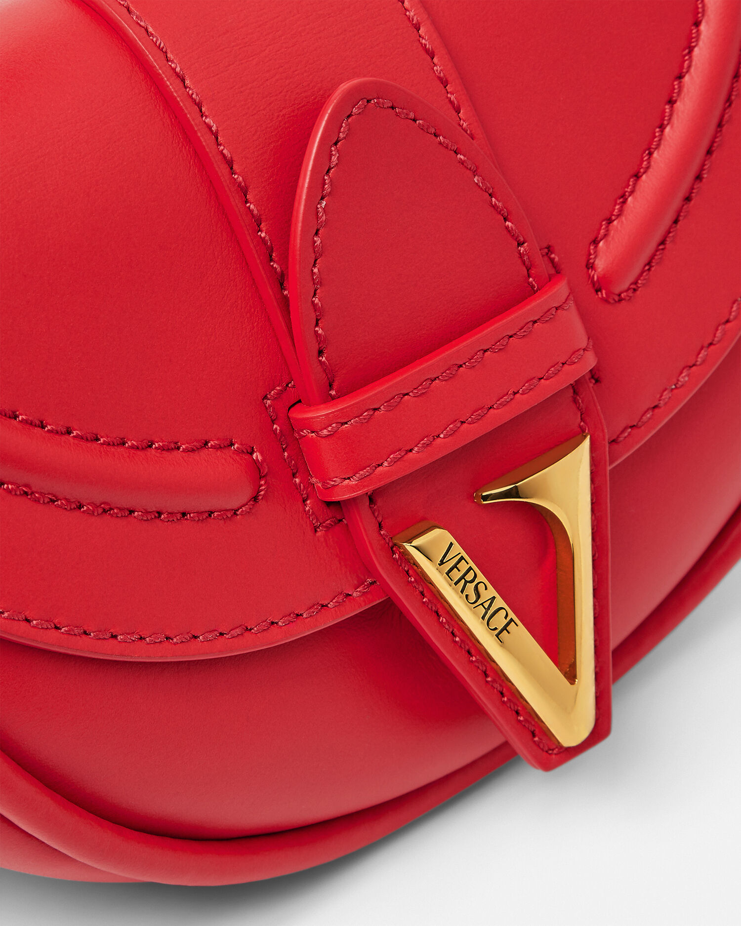 Virtus Small Leather Shoulder Bag Red | VERSACE US