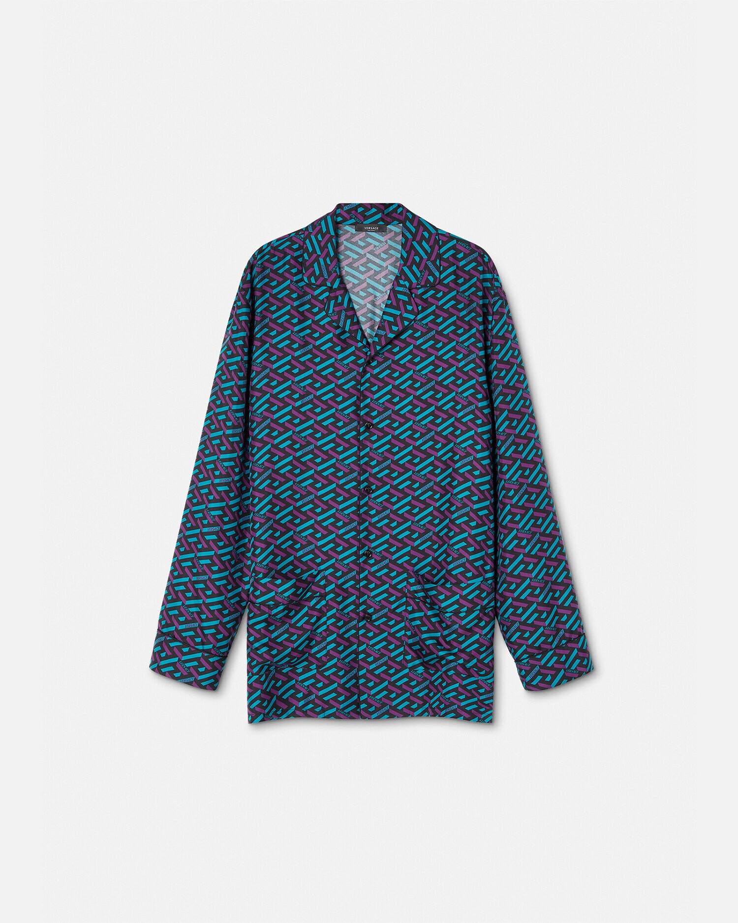 La Greca Silk Pajama Top Blue,Purple | VERSACE US