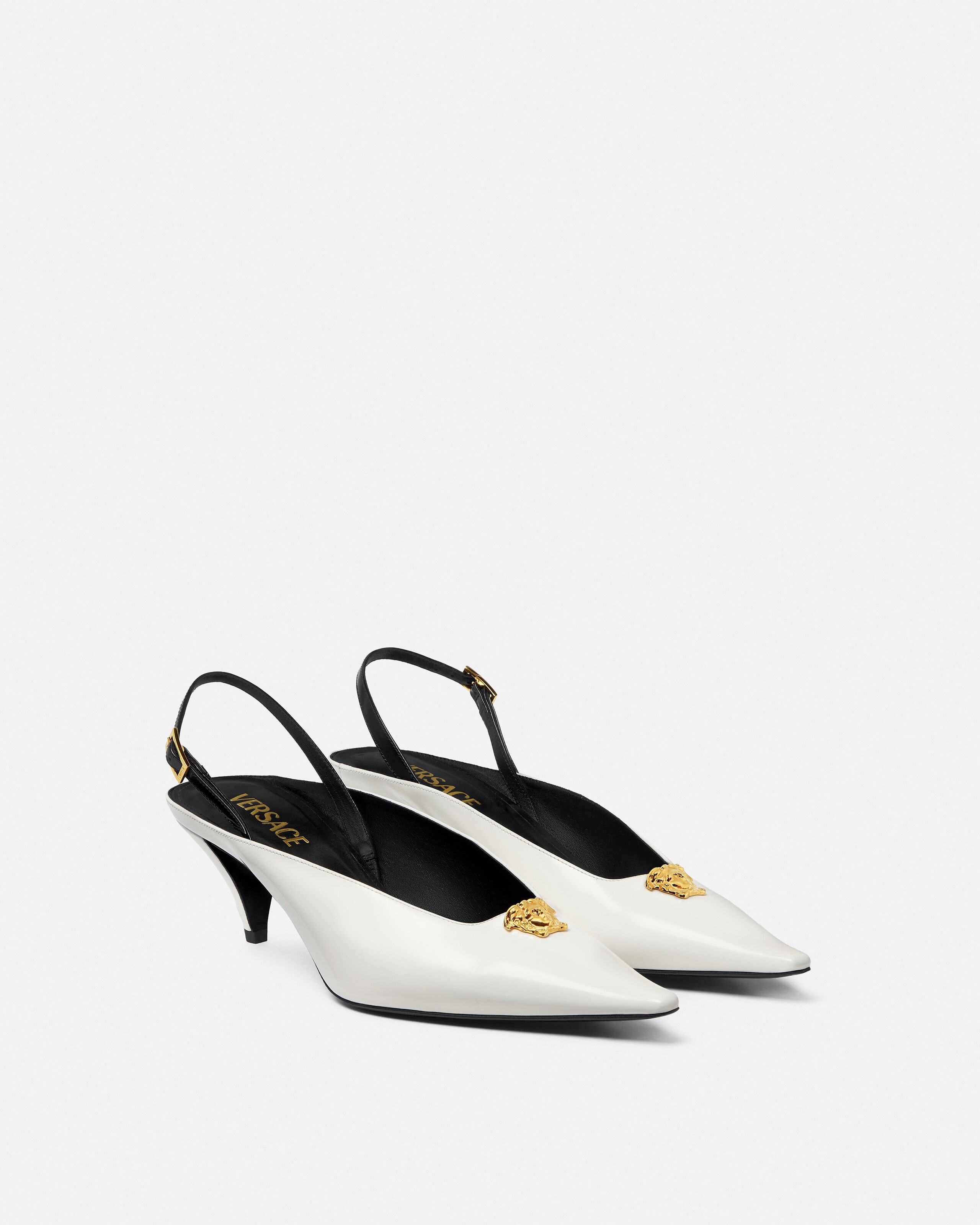 La Medusa Leather Slingbacks 55 mm White | VERSACE CA