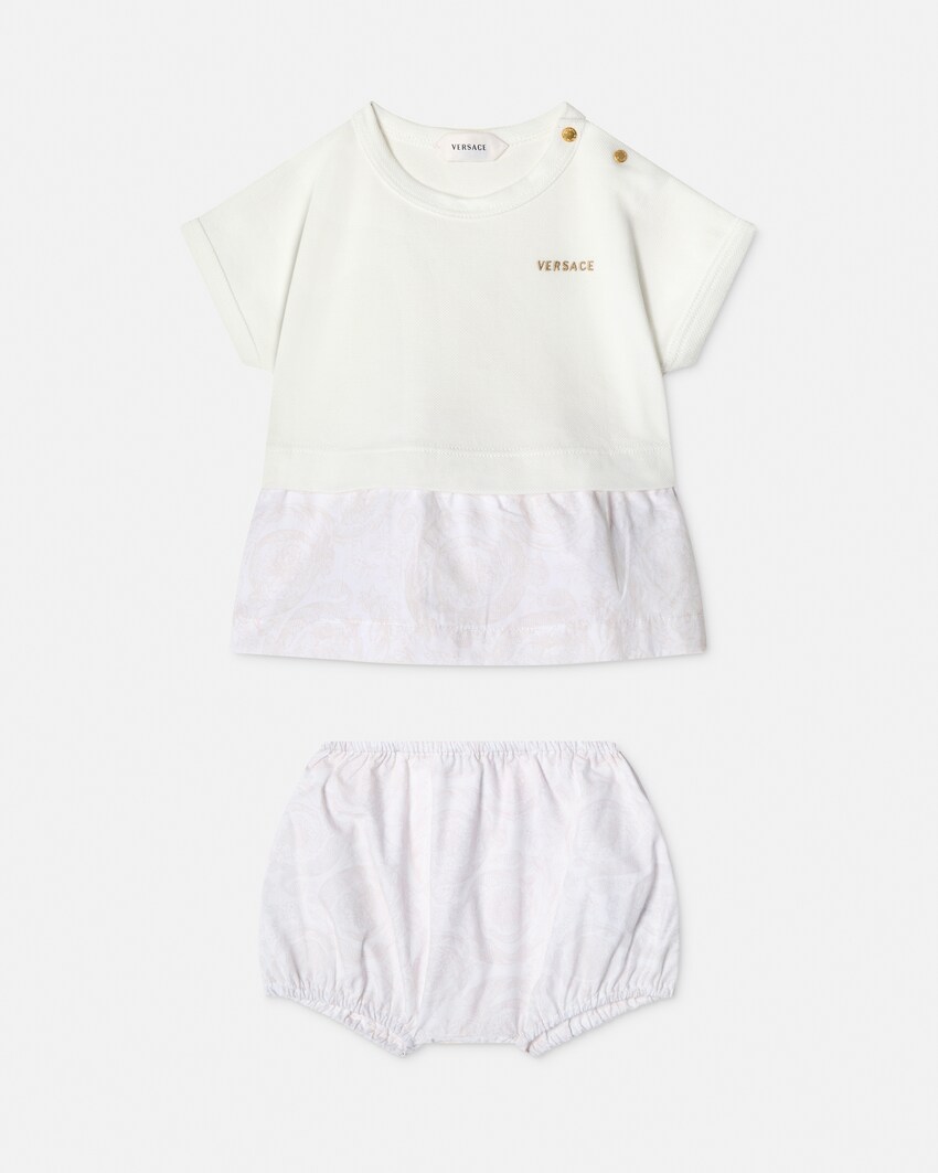 Baby set abito in piqu&eacute; e popeline di cotone stampato Bianco 1