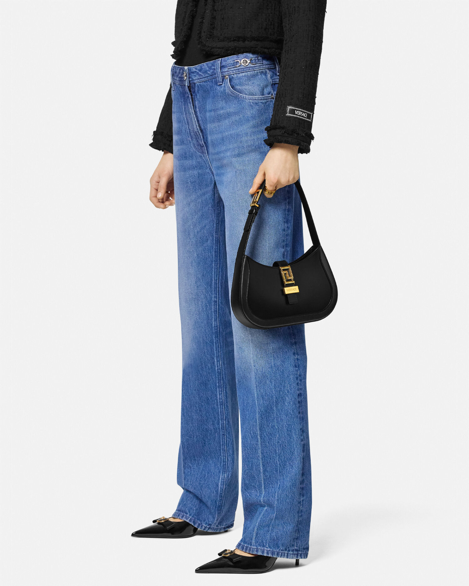 Greca Goddess Small Hobo Bag Black Gold VERSACE CA
