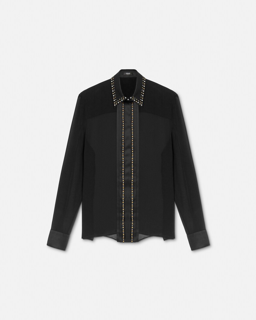 Embellished Silk Georgette Relaxed Shirt Black 1