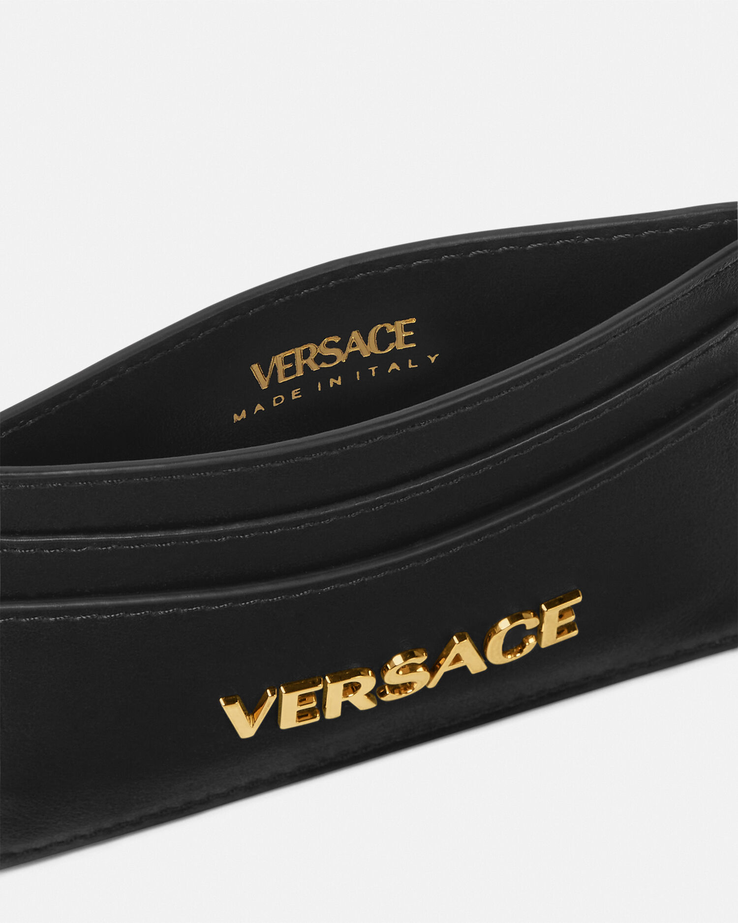 Versace Tag Leather Card Holder Black,Gold | VERSACE US