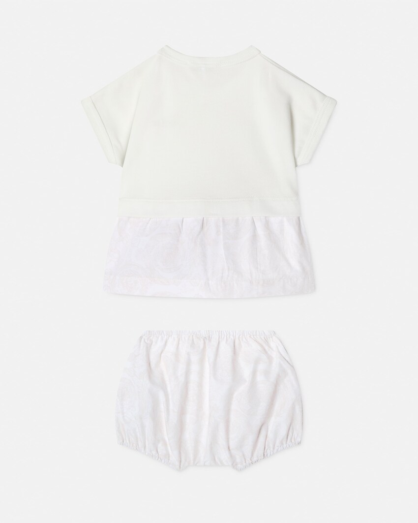 Baby set abito in piqu&eacute; e popeline di cotone stampato Bianco 2