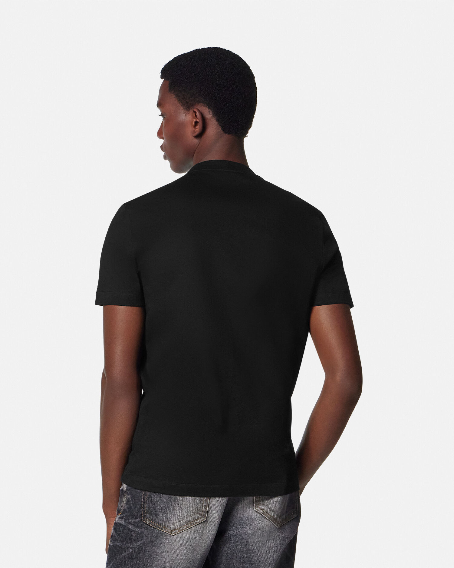 Embellished Cotton-Jersey T-Shirt Black | VERSACE US
