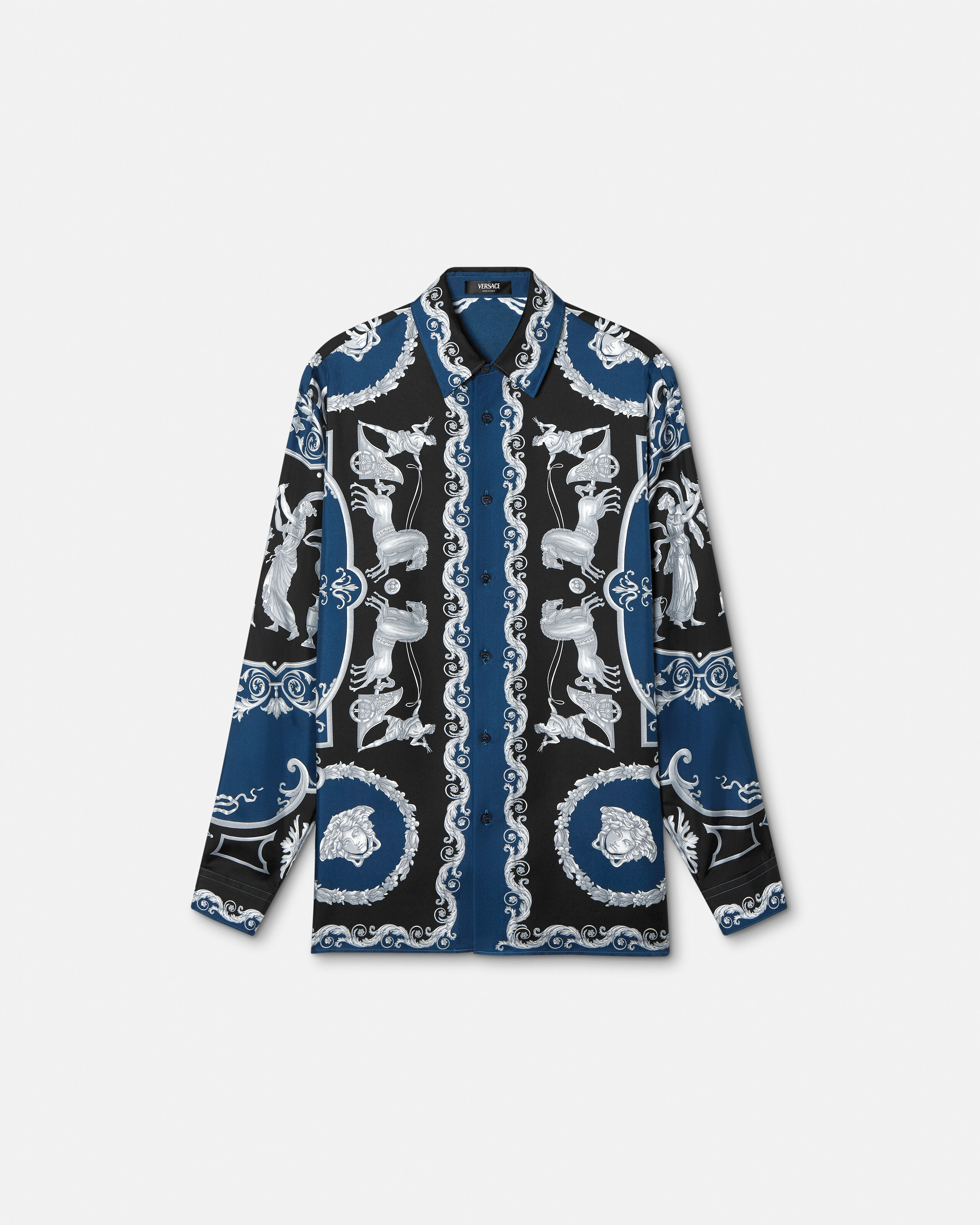 Printed Silk Twill Regular Shirt Purple,Green | VERSACE UK