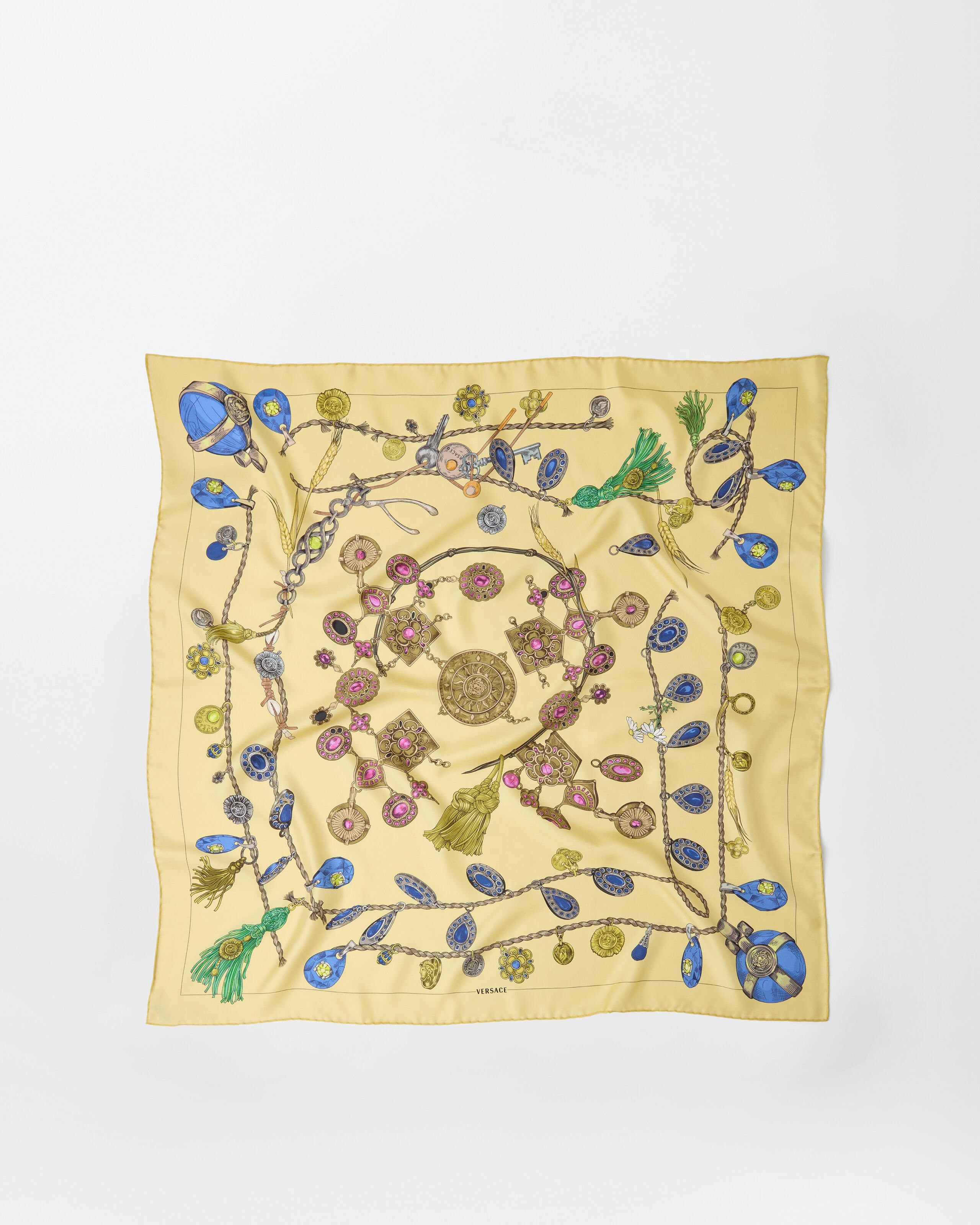 Printed Silk Twill Scarf 90 cm Yellow | VERSACE