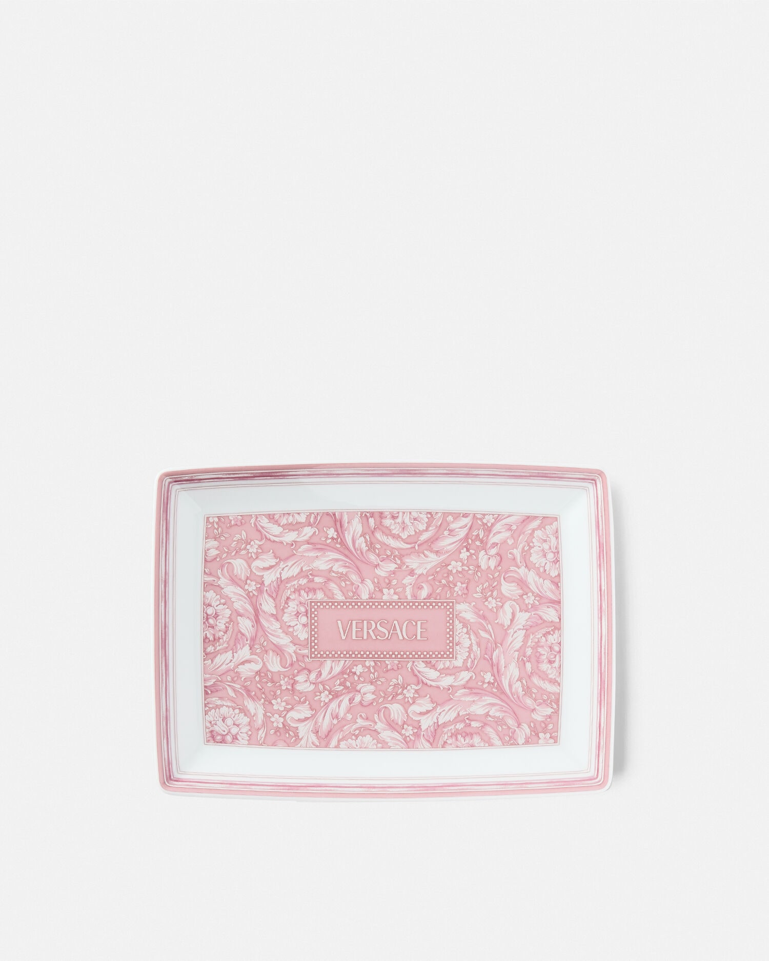 Barocco Rose Rectangular Tray 18 cm Pink,Print | VERSACE US