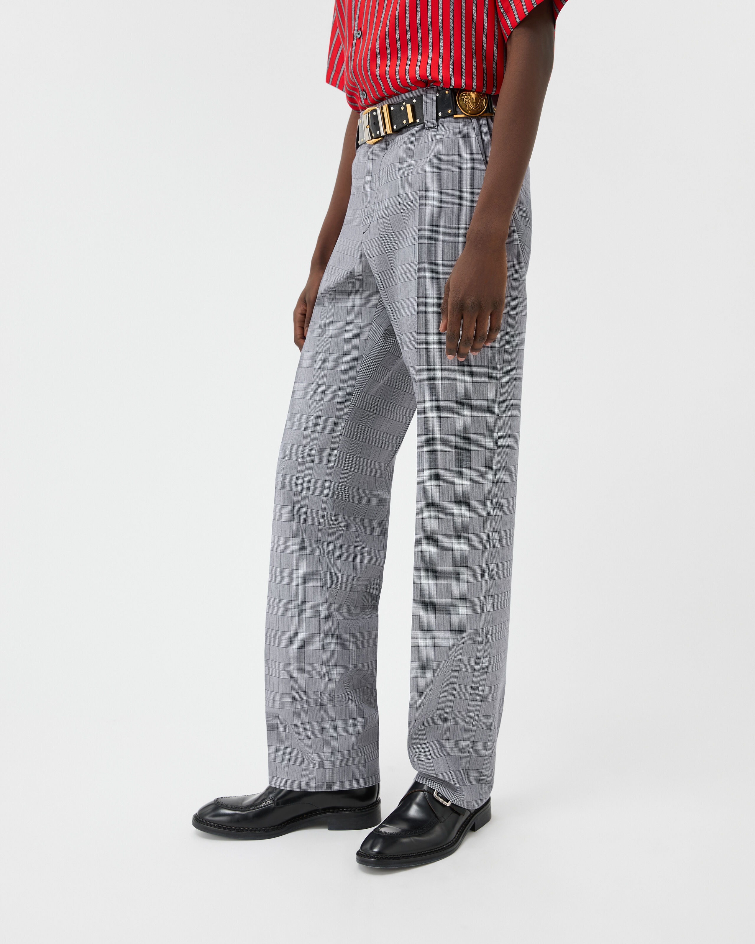 Prince Of Wales Wool Pants Gray | VERSACE