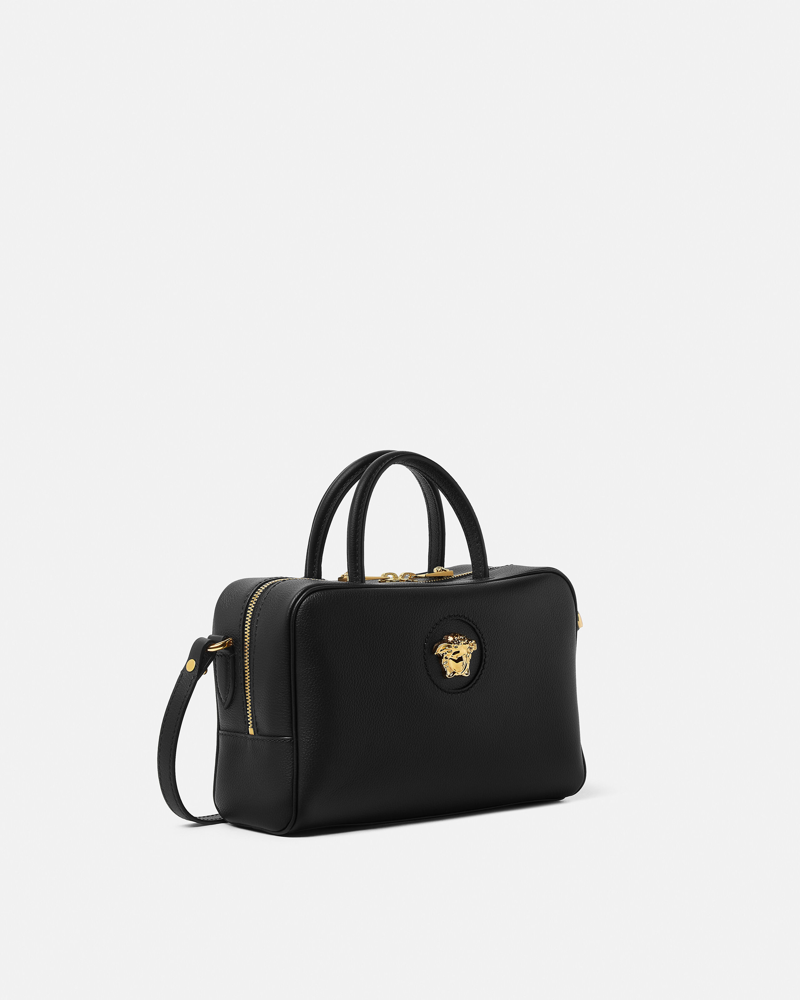 Versace 黒レザーボストンバッグ La Medusa Leather Boston Bag | VERSACE US