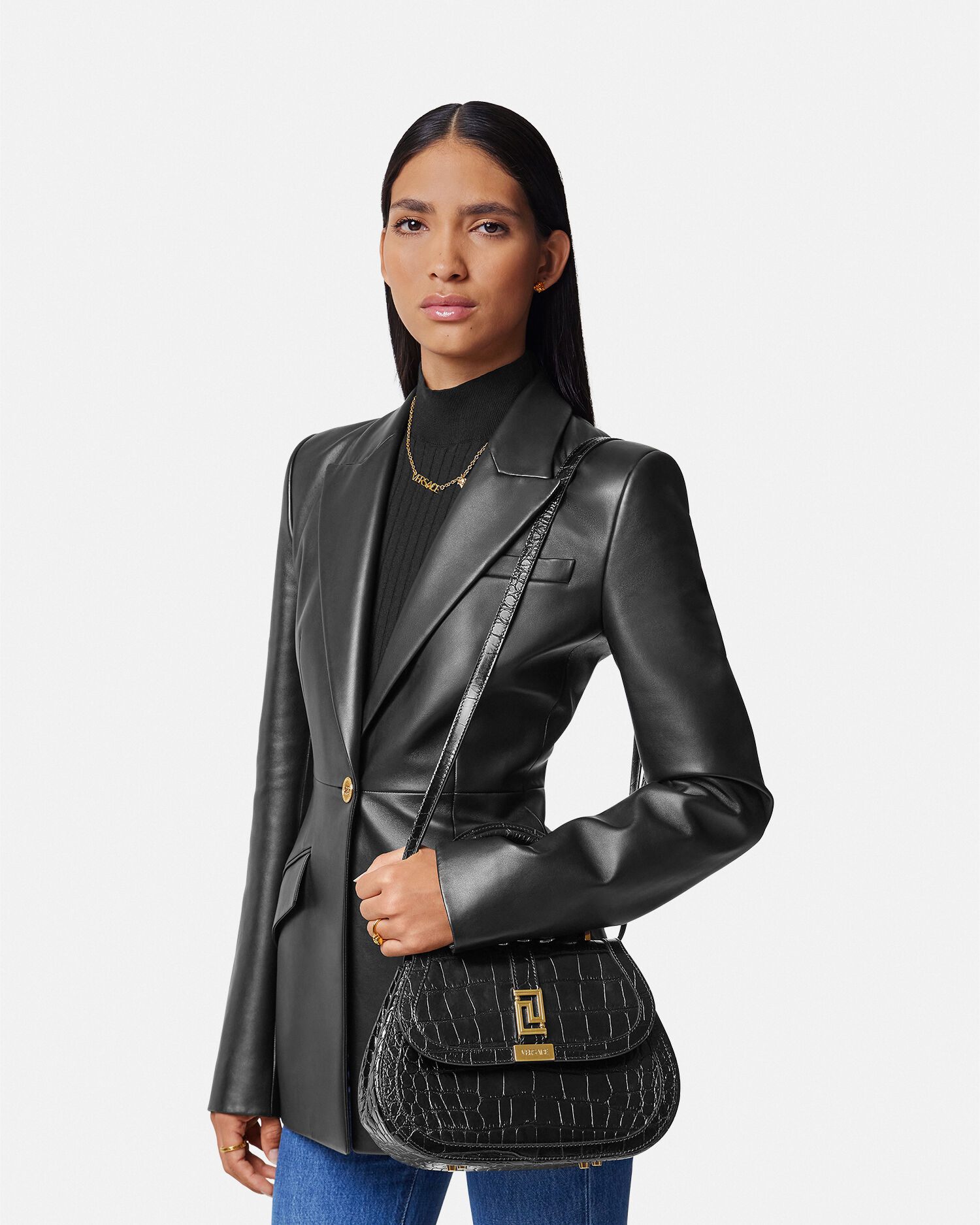 Sac effet croco noir sales