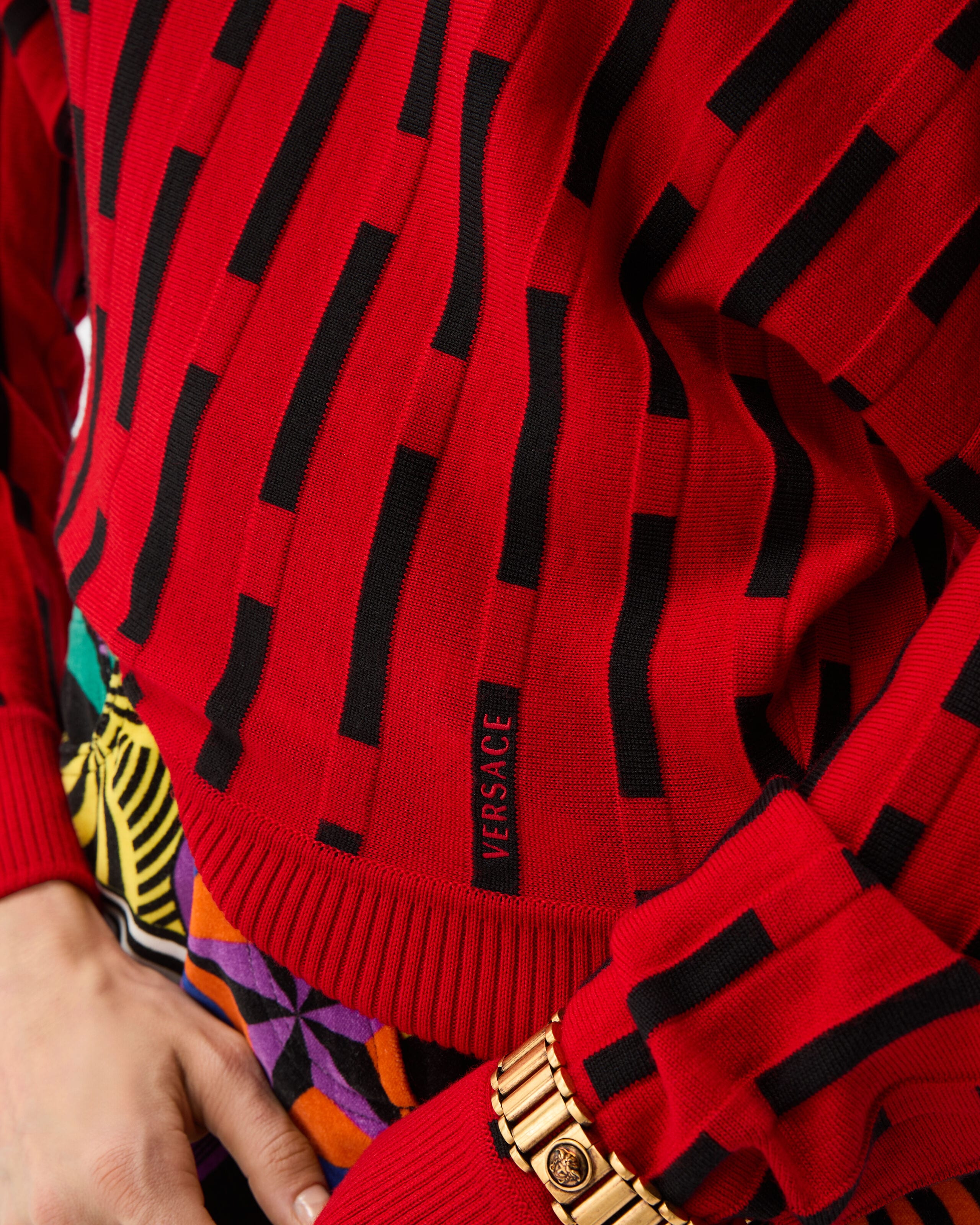 Embroidered-Logo Wool Knit Sweater Red | VERSACE US