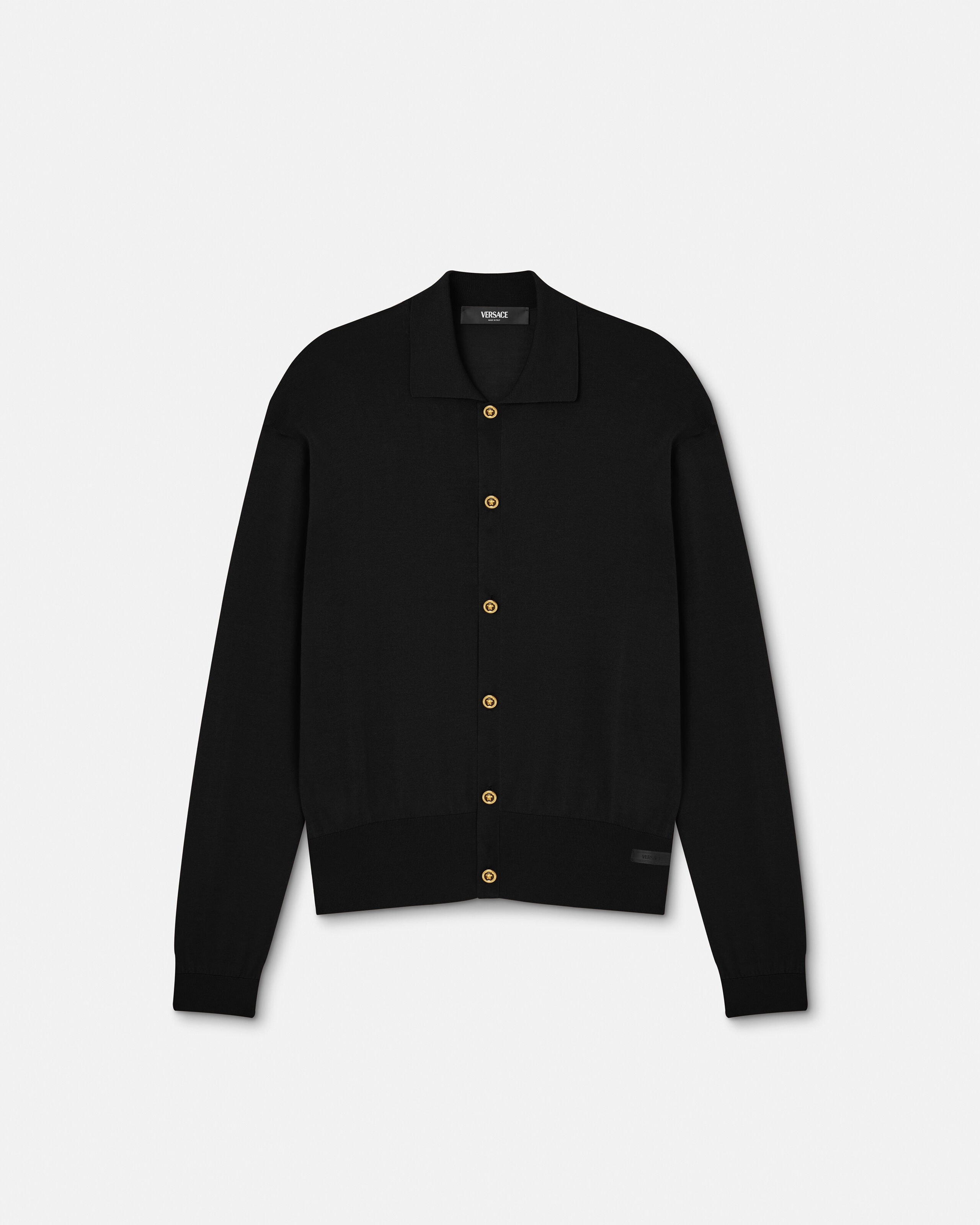Silk-Cotton Knit Polo Cardigan | VERSACE US