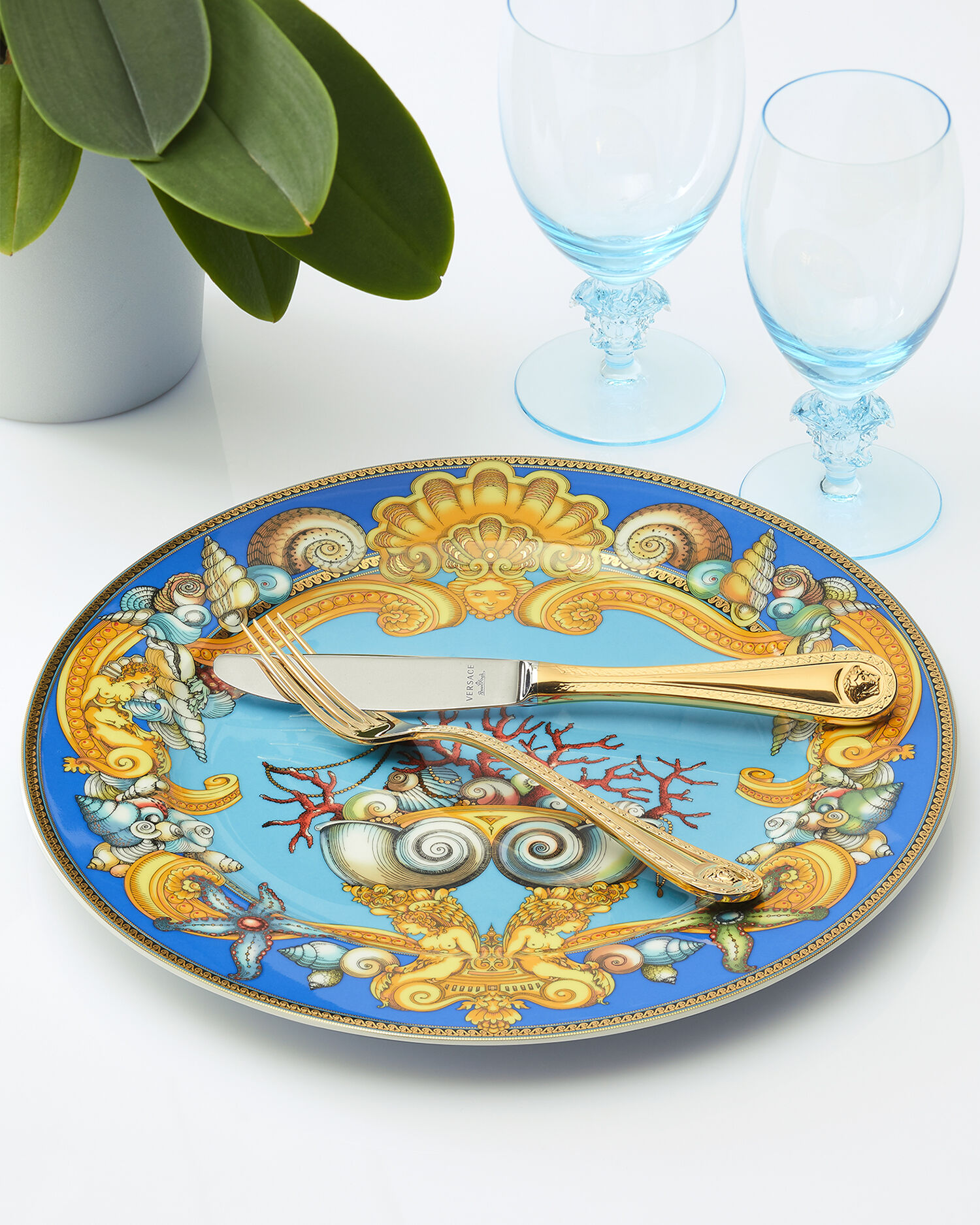 スーパーセール期間限定 30 Plate Service Mer la de Trésor cm VERSACE | Blue アンティーク雑貨