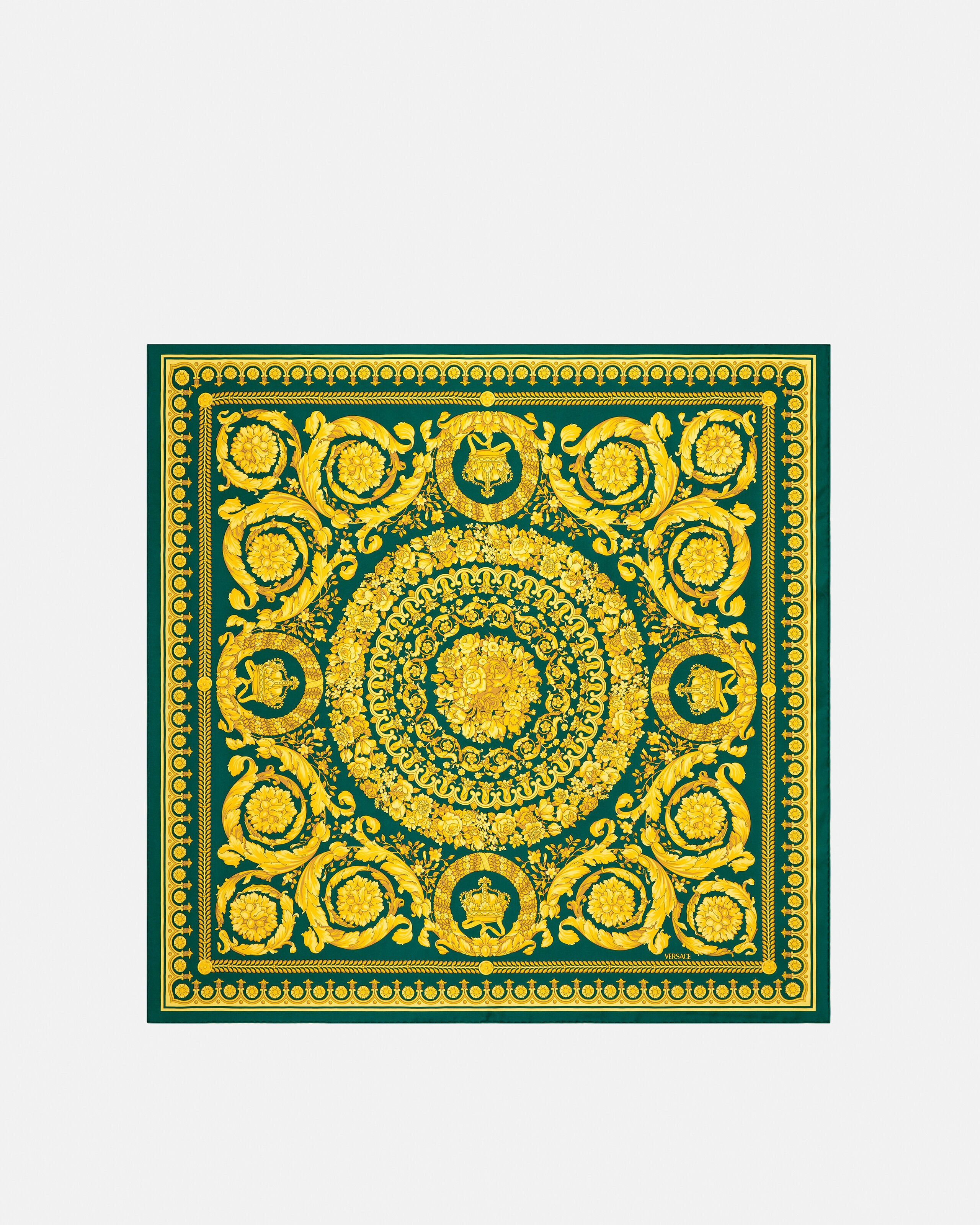 Printed Silk Twill Scarf 90 cm Green,Gold | VERSACE CA