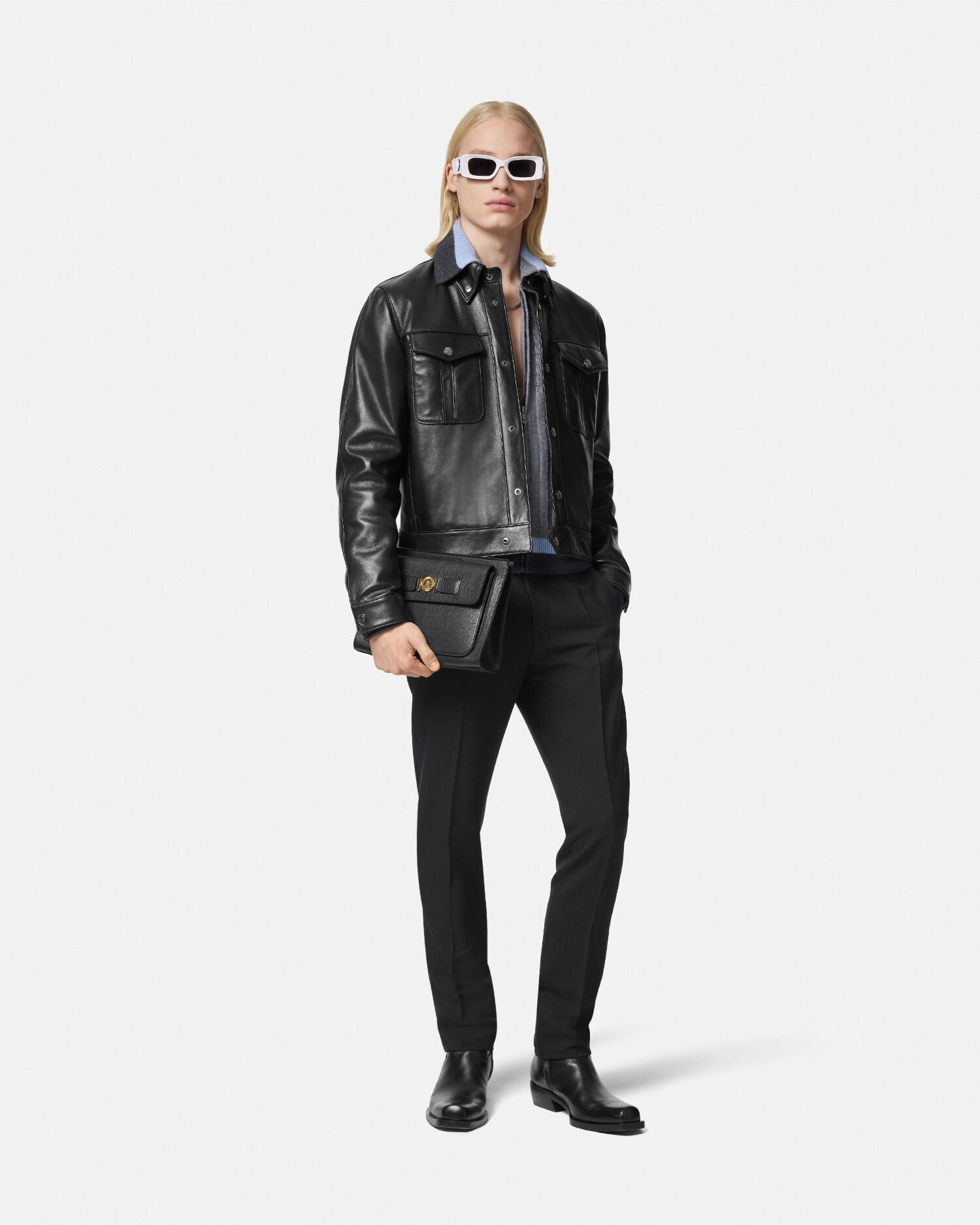 Leather Blouson Jacket Black | VERSACE US