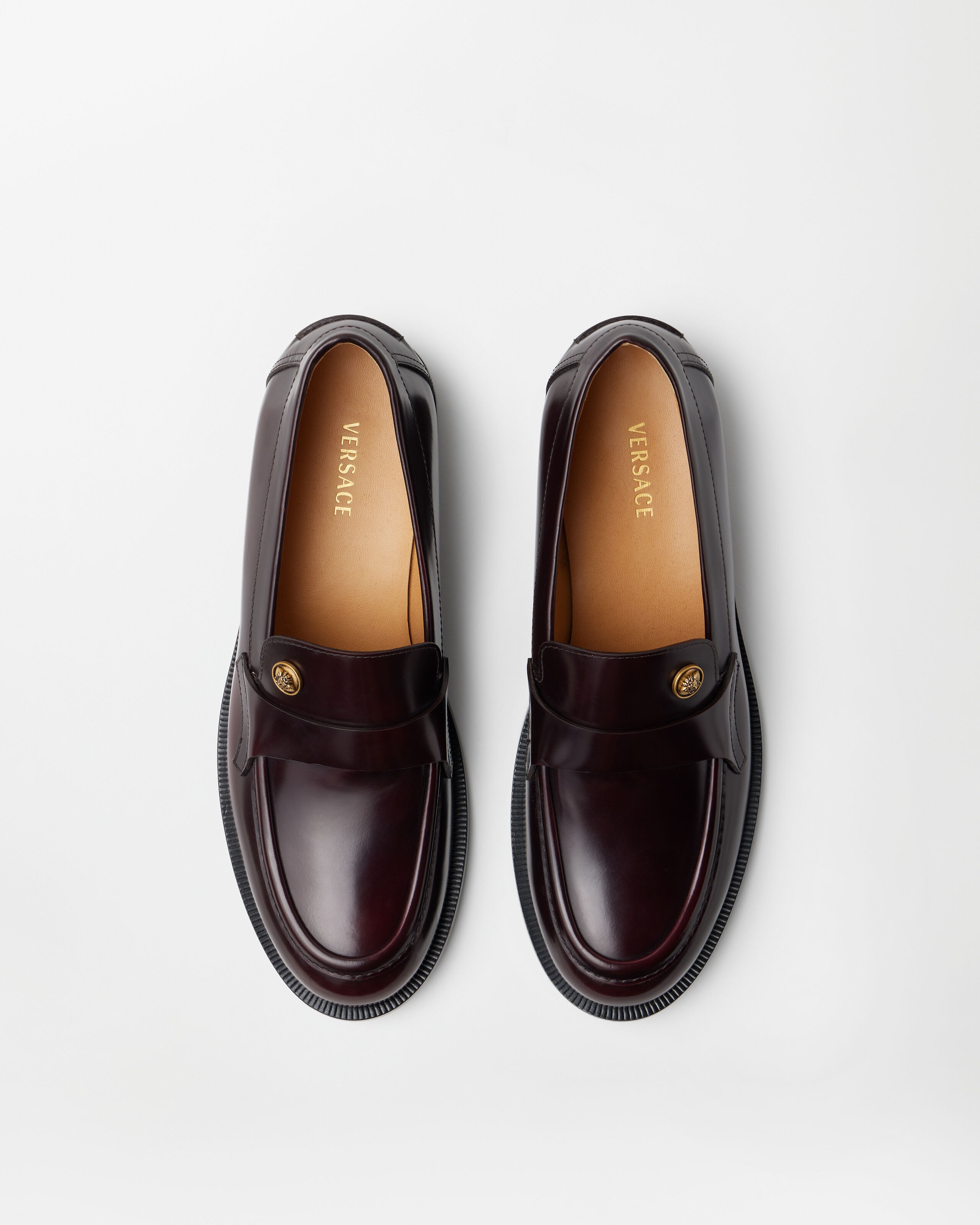Manu Leather Loafers Brown | VERSACE US