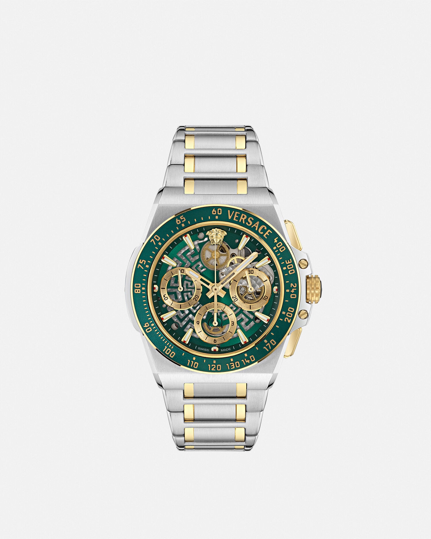 Greca Extreme Chrono Skeleton Watch Silver,Green | VERSACE