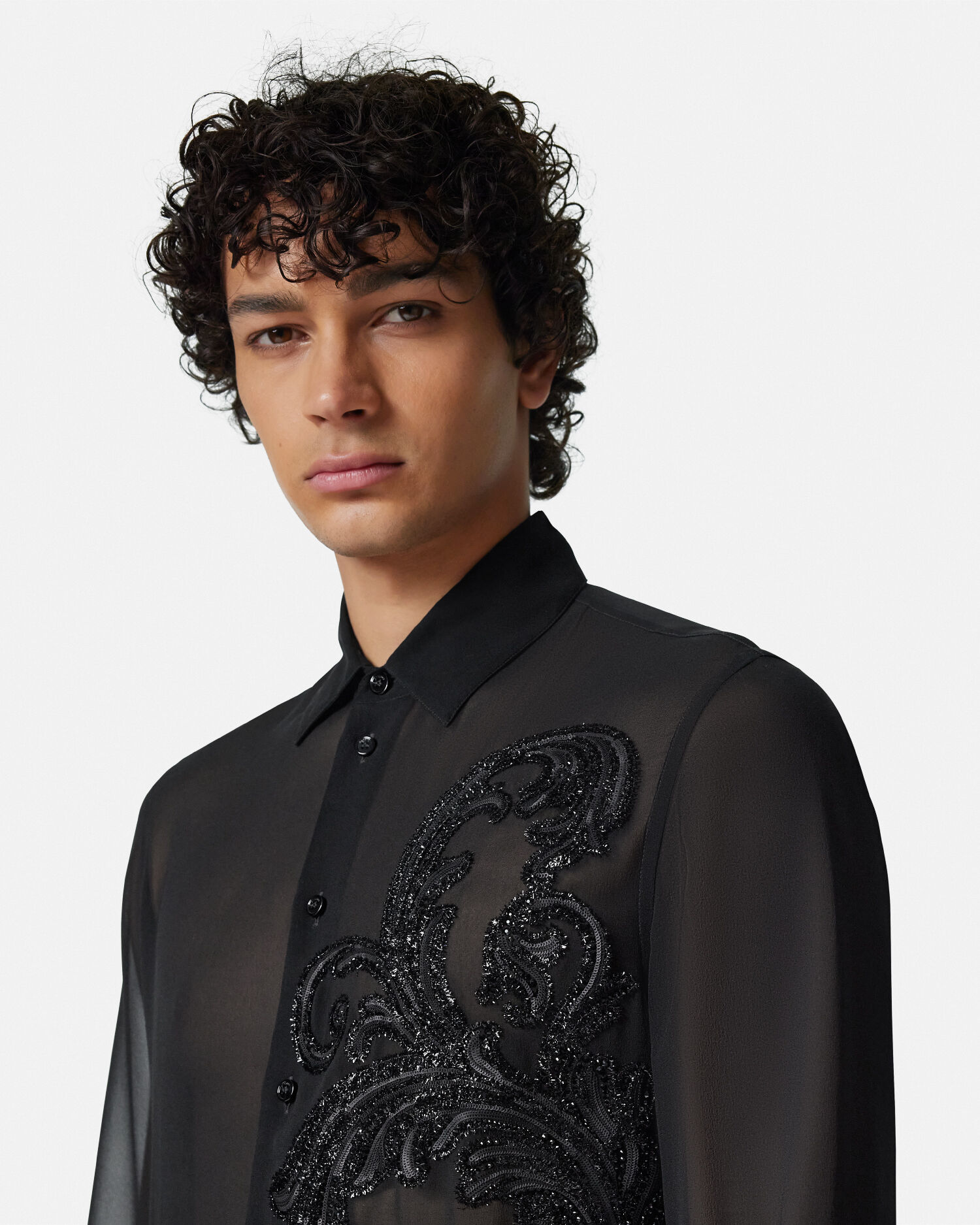Embroidered Barocco Leaf Georgette Shirt