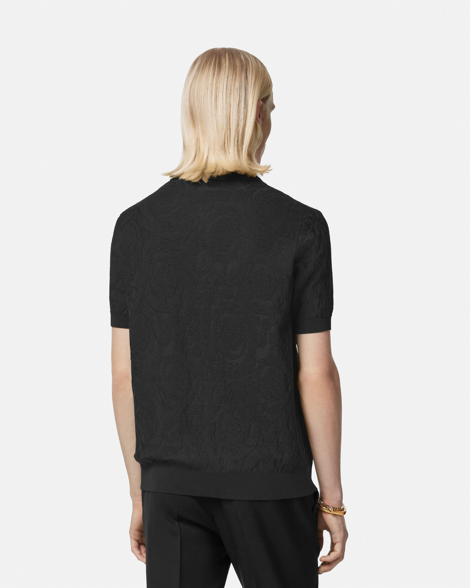 Silk-Cotton Knit Polo Black | VERSACE US