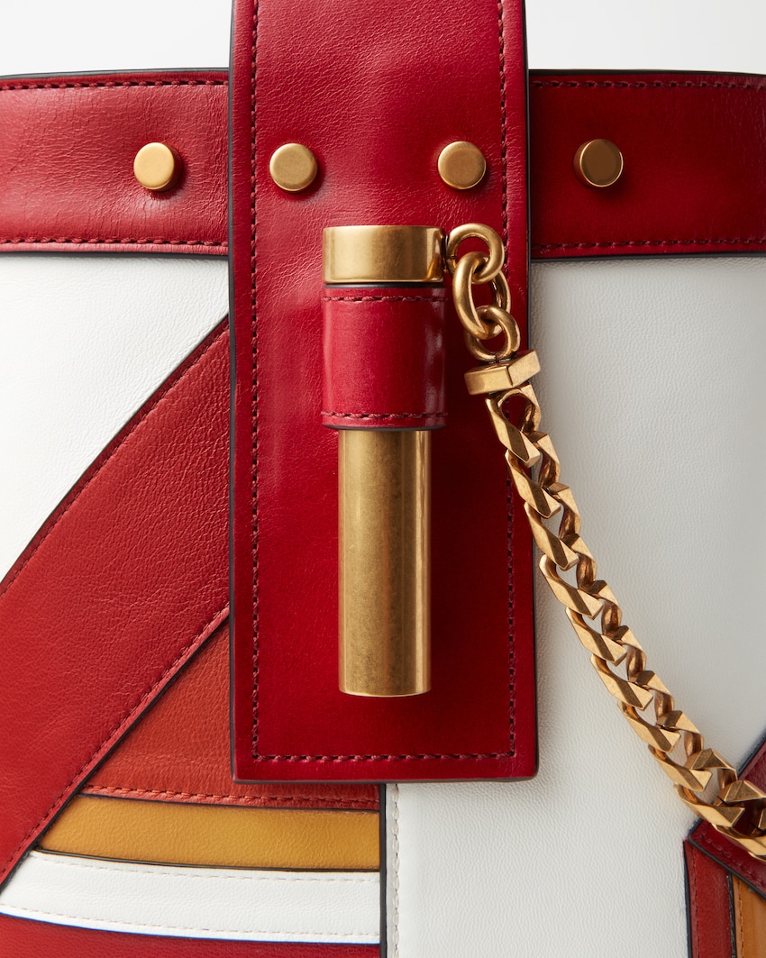 Pivot Small Leather Patchwork Bucket Bag  Red+White 8