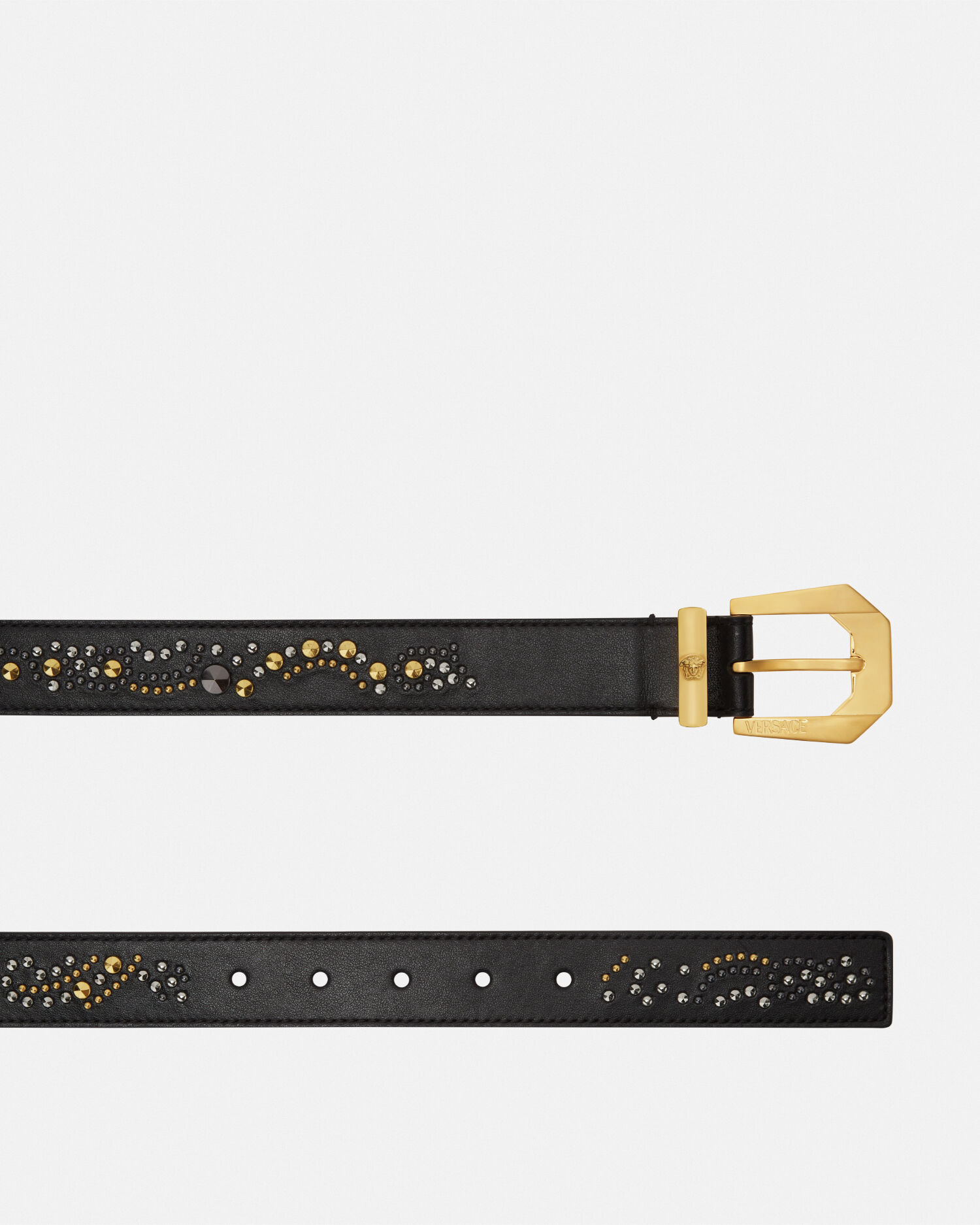 Medusa Heritage Studded Leather Belt 3 cm Black | VERSACE US