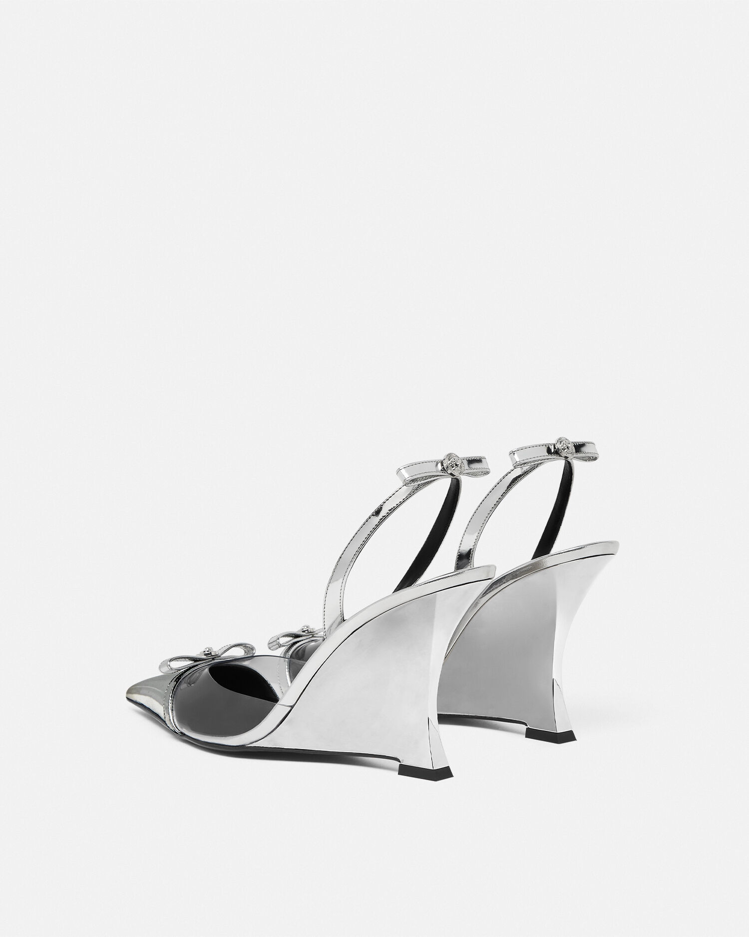 Gianni Ribbon Metallic Wedge Pumps 95 mm VERSACE UK