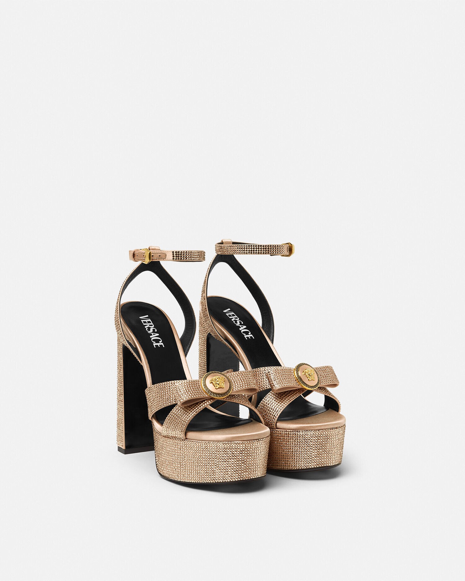 Crystal Gianni Ribbon Satin Sandals 5.5