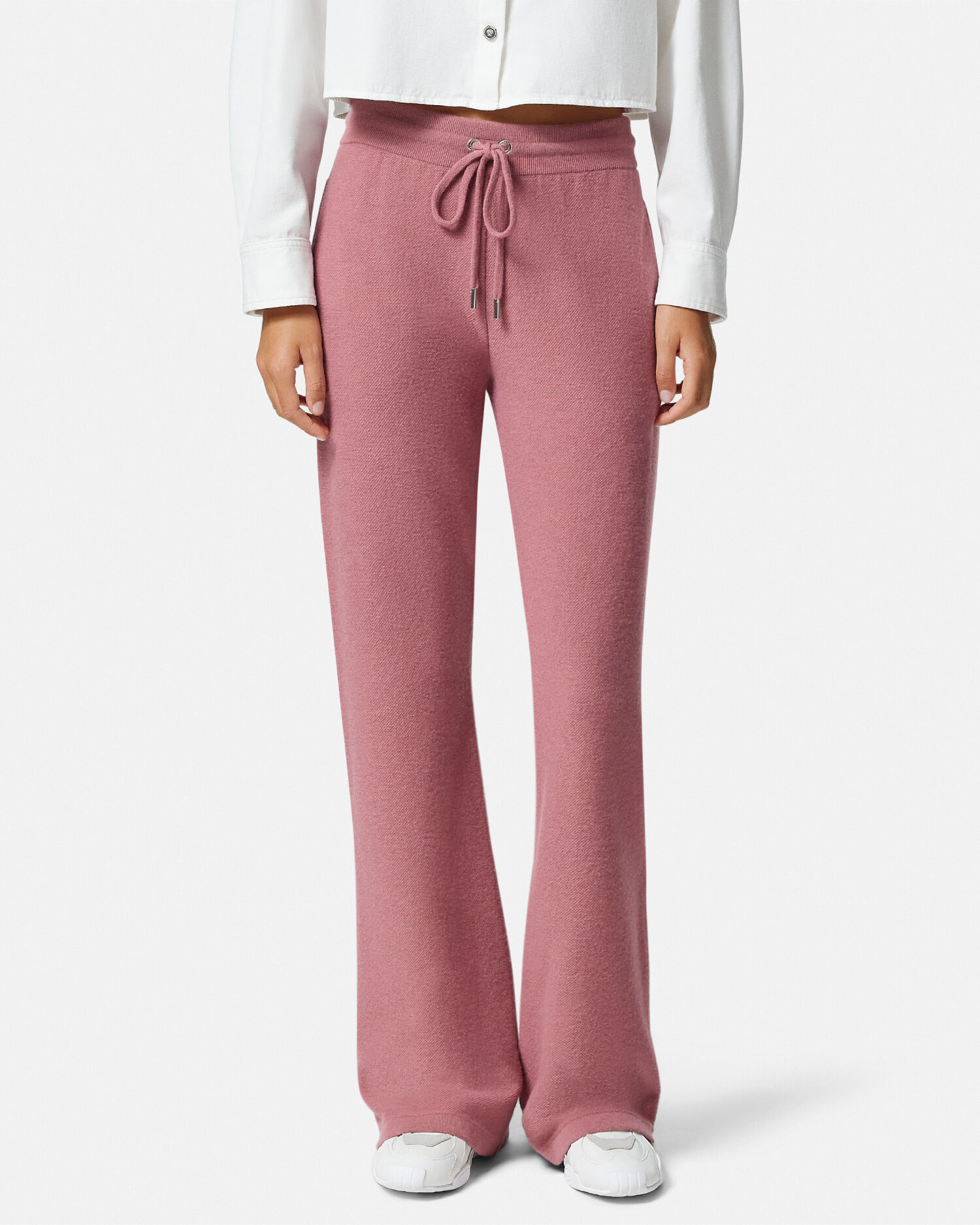 【関税&送料込】Versace Pink Wool Blend Flared Leg Pant Wool-Blend Flared Towel Pants Pink | VERSACE US