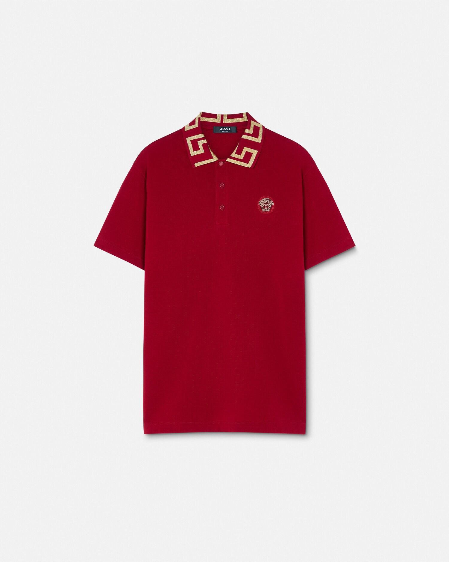 Embroidered Cotton Piqué Polo Black | VERSACE US