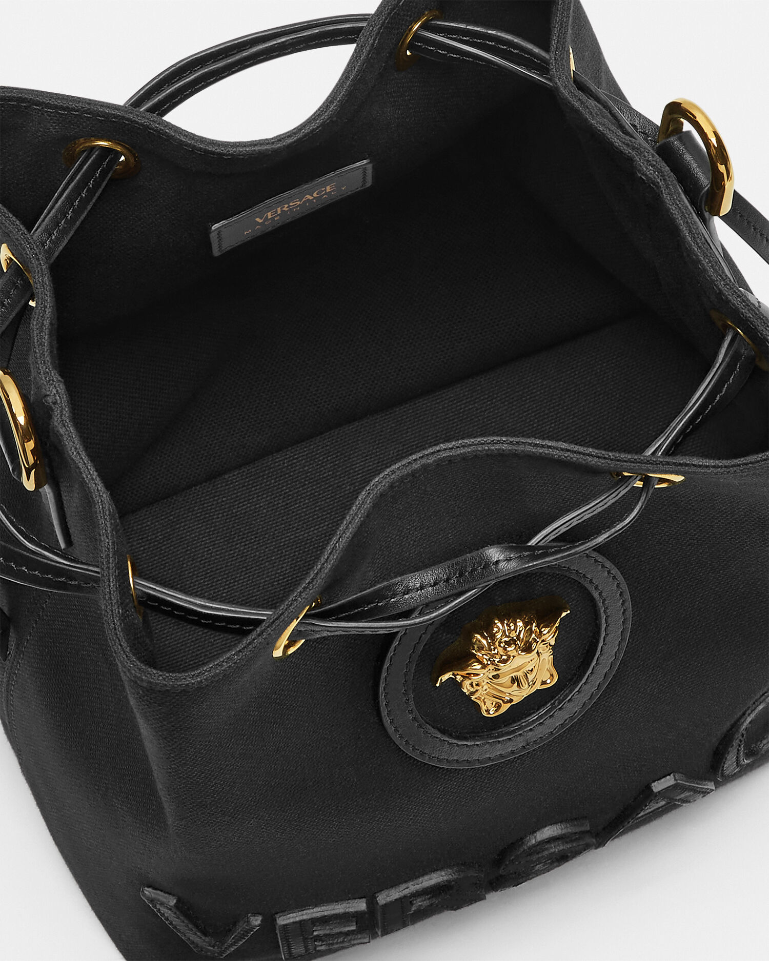 La Medusa Canvas Bucket Bag Black Gold VERSACE
