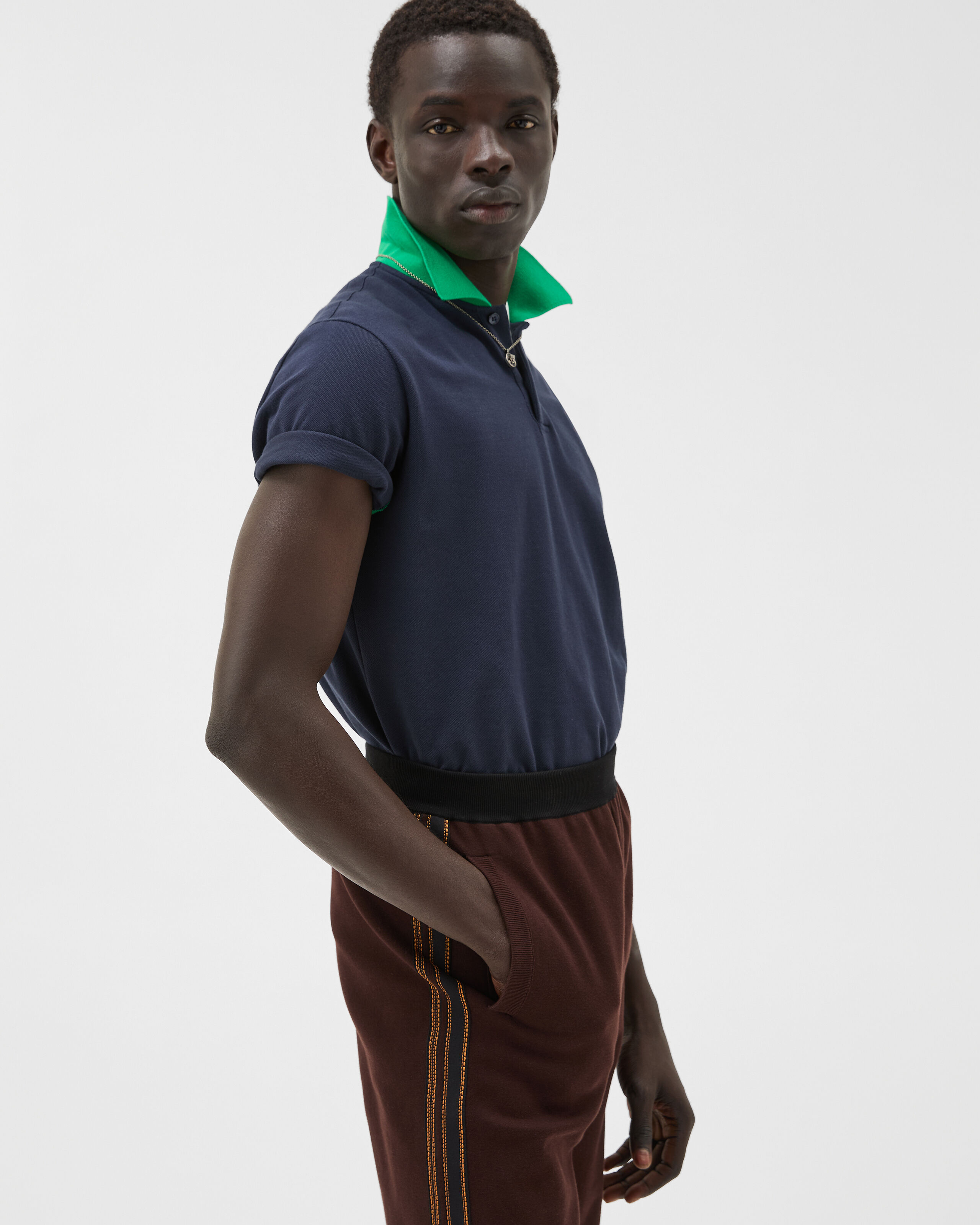 Embroidered Cotton Piqué Polo Blue,Green | VERSACE US