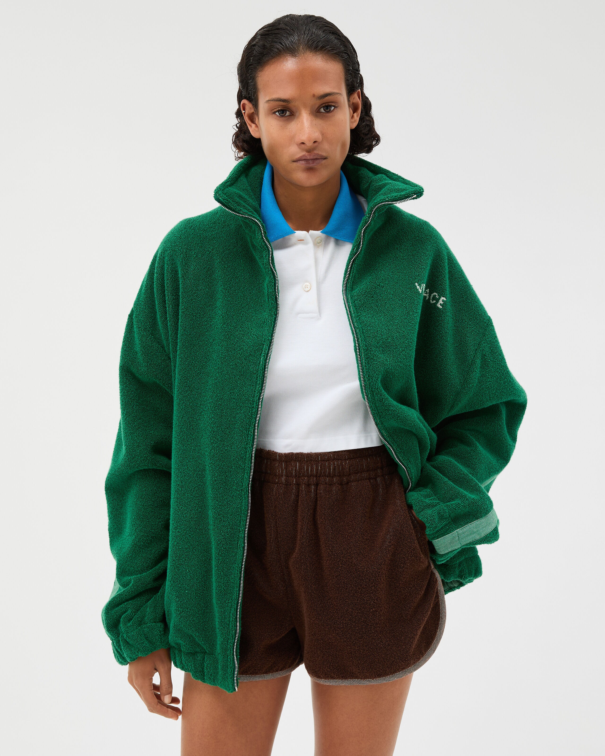 Cotton-Terry Jacquard Zip Sweatshirt Green | VERSACE US