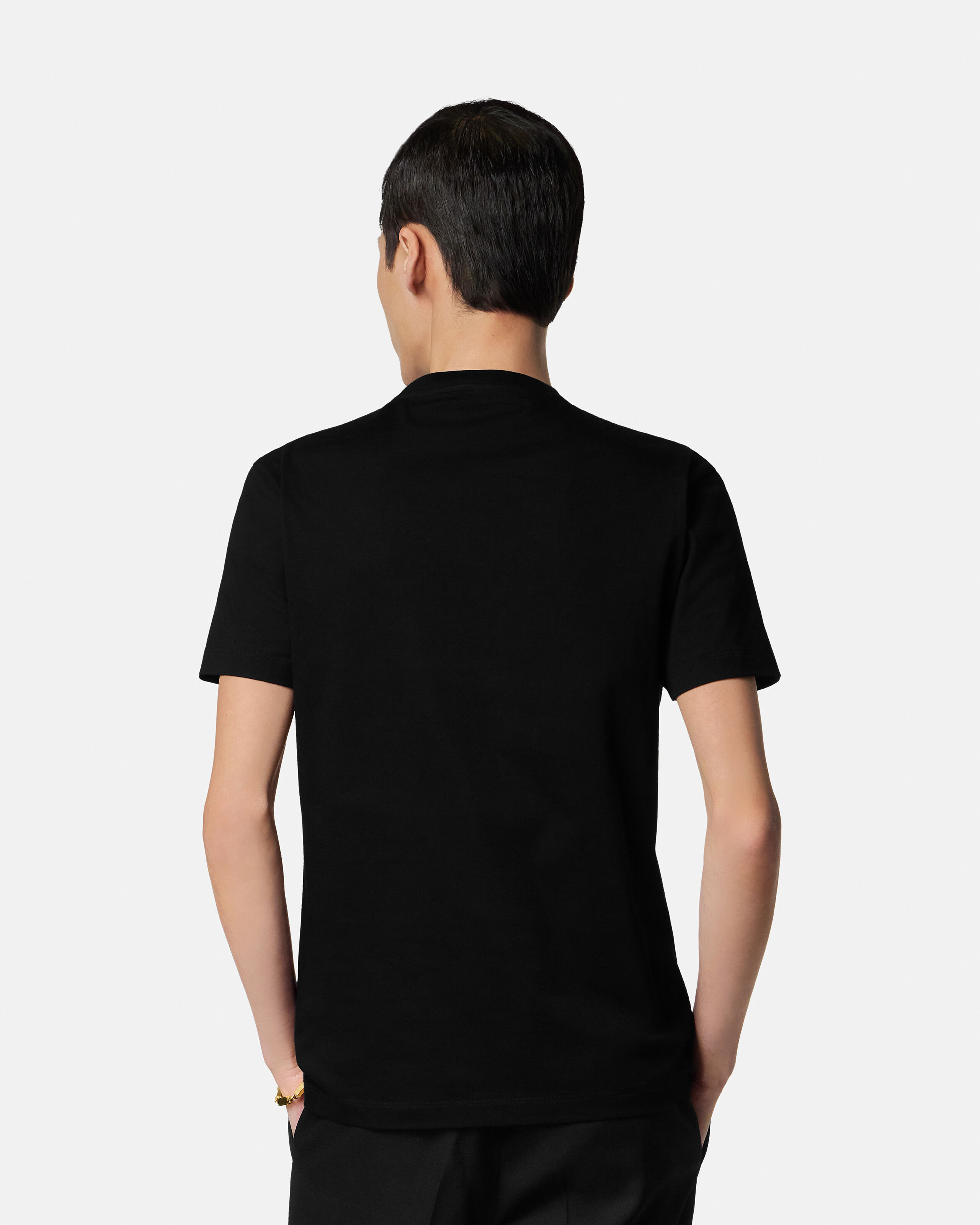 Embroidered Cotton-Jersey Slim T-Shirt Black | VERSACE US