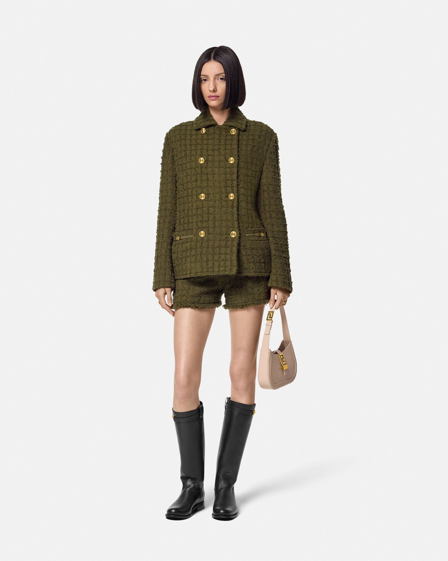 Heritage Tweed Peacoat Green VERSACE US