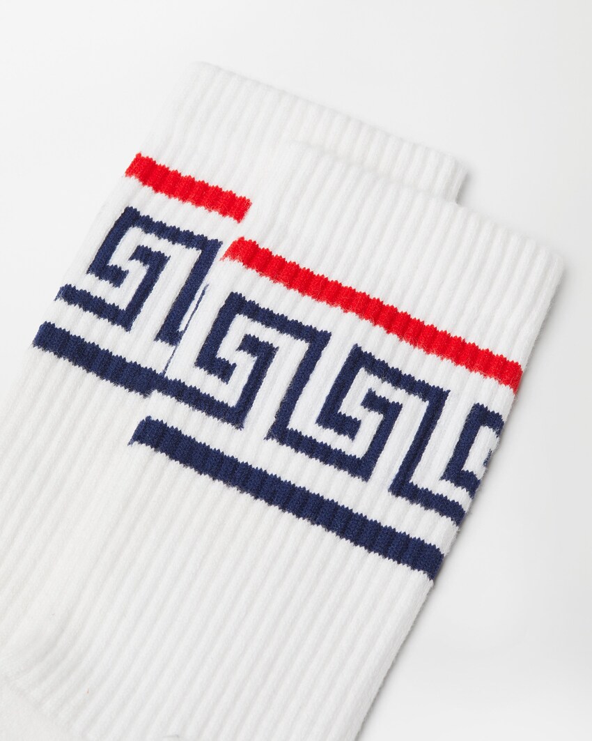 Cotton Jacquard Ribbed Socks White 2