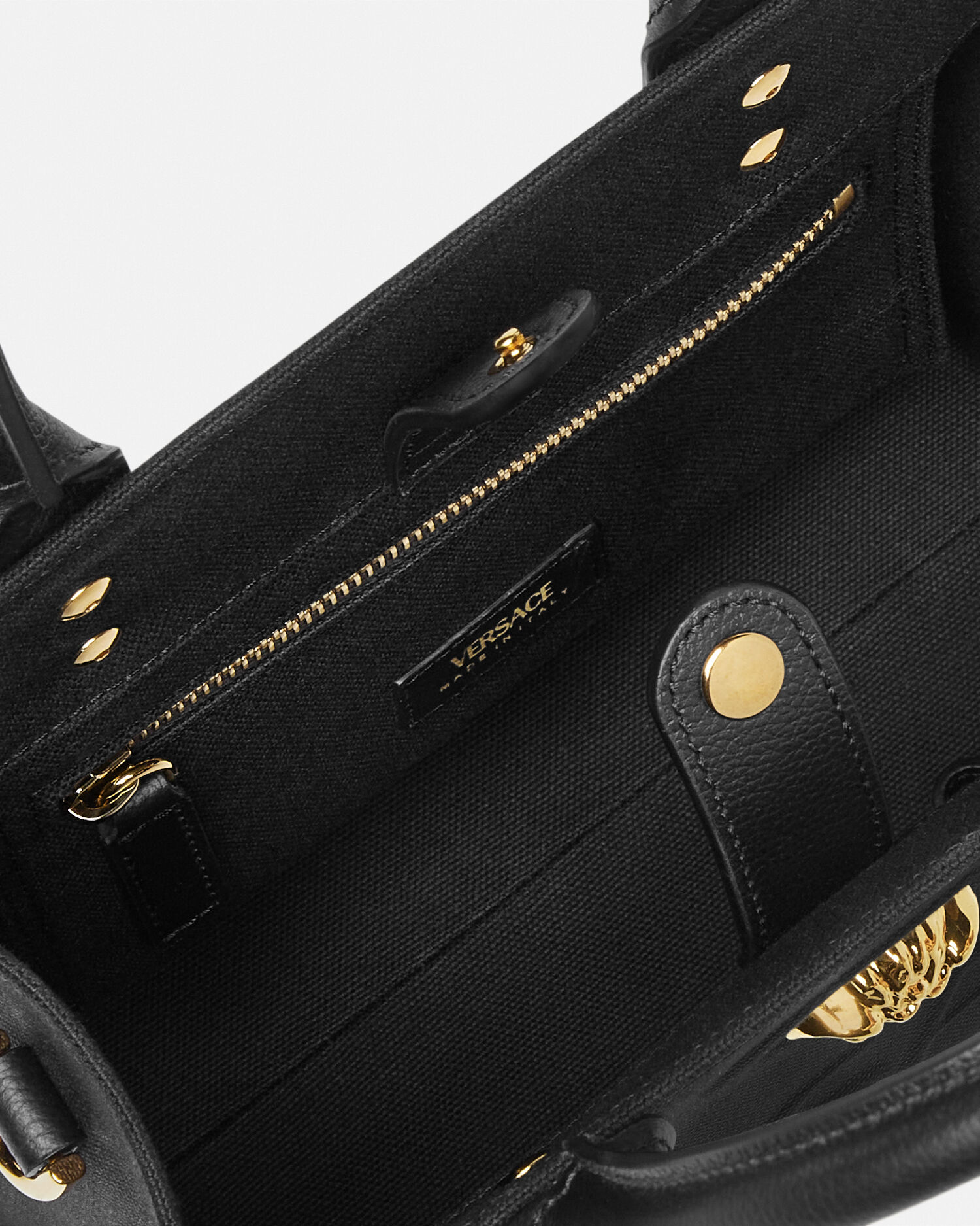 La Medusa Mini Canvas Tote Black,Gold | VERSACE US