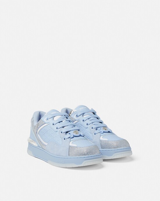 Biggie Basket Embellished Leather Sneakers Light Blue 2