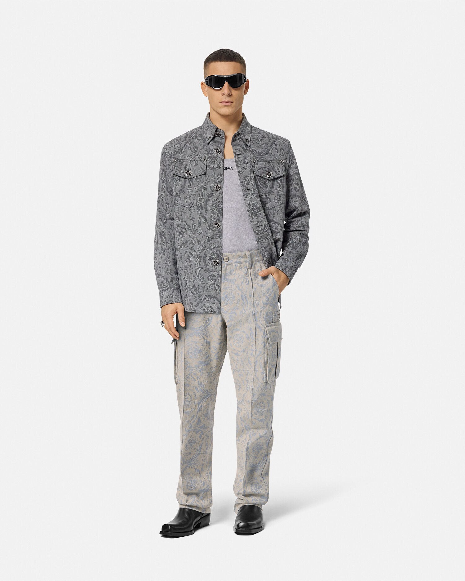 Versace Barocco Jacquard Cargo Pants male Gray 58